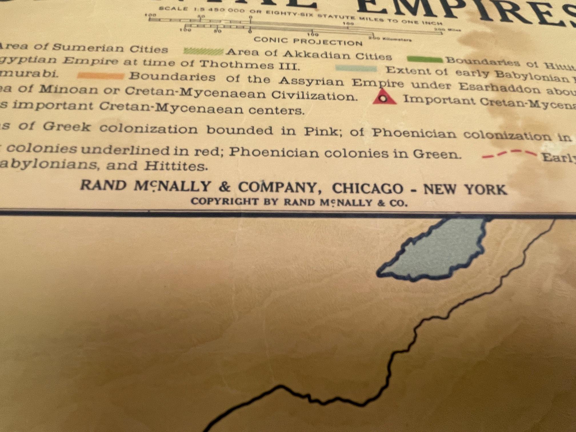 Américain Carte d'école ancienne Rand McNally & Company. Empires orientaux anciens. Historique en vente