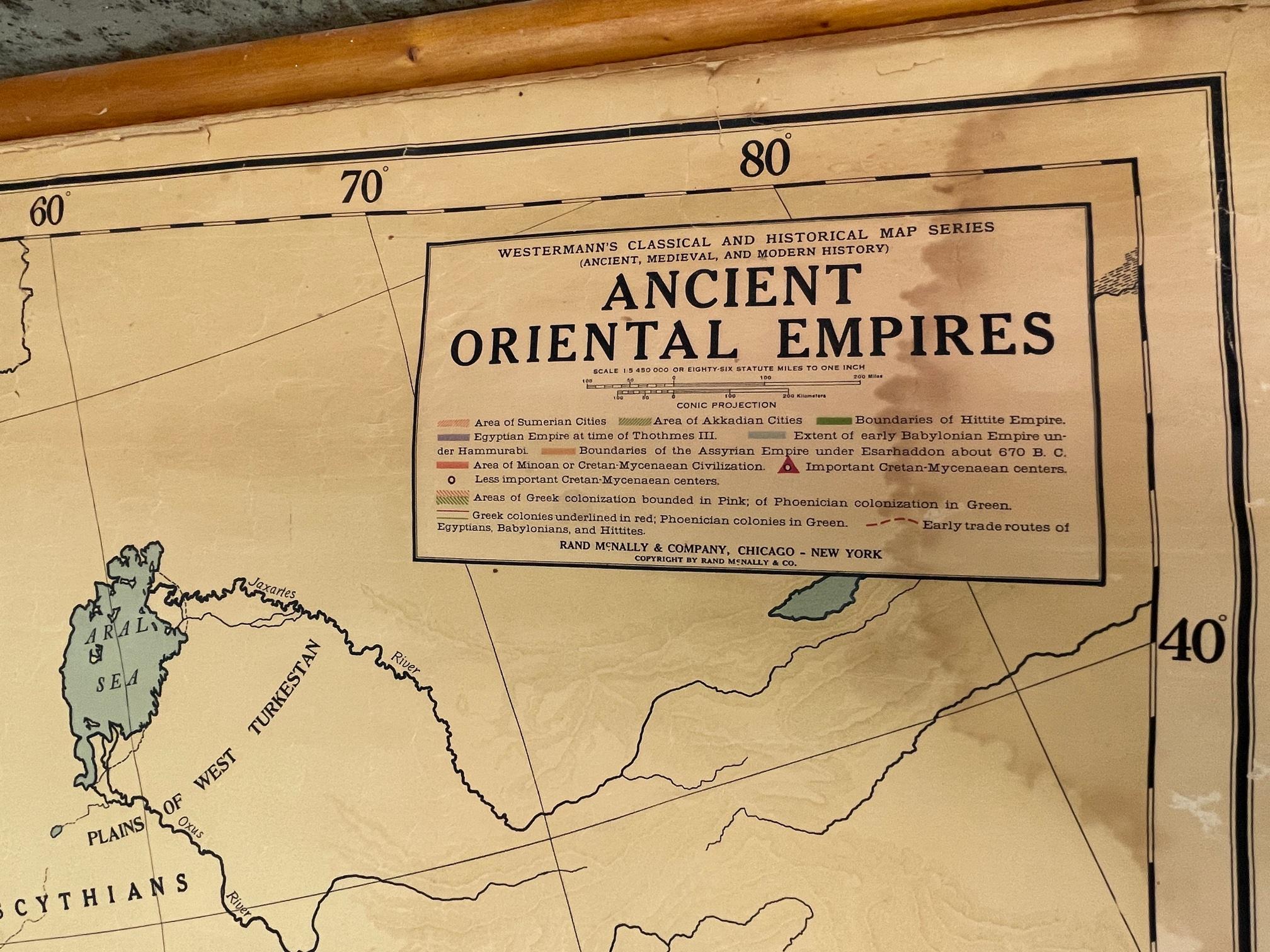 Antique Rand McNally & Company Schoolmap. Ancient Oriental Empires. Historical In Good Condition For Sale In ROTTERDAM, ZH