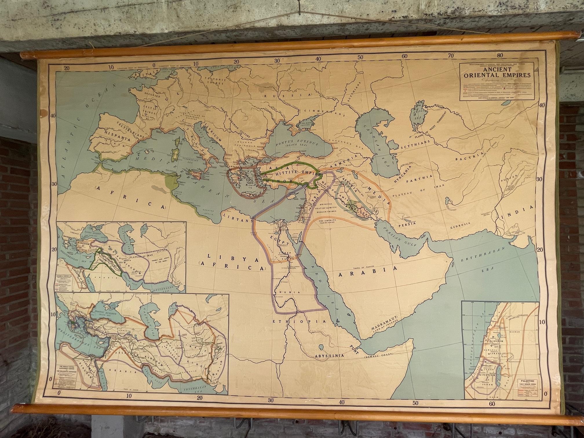 Early 20th Century Antique Rand McNally & Company Schoolmap. Ancient Oriental Empires. Historical For Sale
