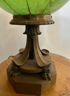 Antique Rand McNally Terrestrial Globe, Glass, Light Up, Unusual Bronze Base