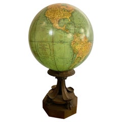 Globo Terrestre Antiguo Rand McNally, Cristal, Iluminado, Base de Bronce Inusual