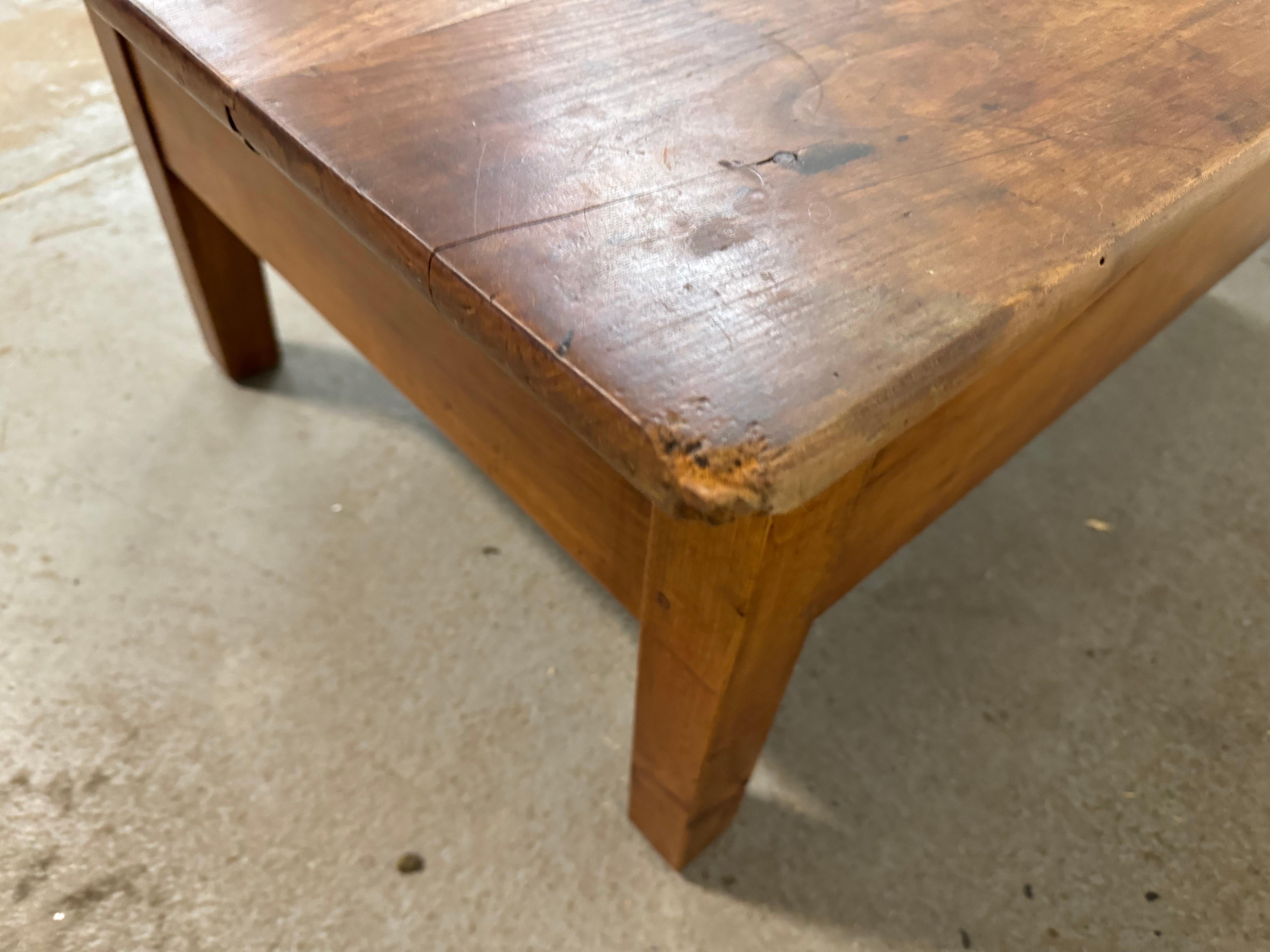 Country Antique Random Board Rustic Farm Coffee Table, Circa 1900's