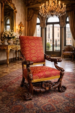 Antique Rare 17th Century Magnificent Venetian Throne Armchair