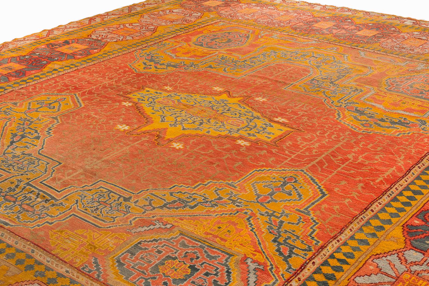 Hand-Woven Antique Rare 19th Century Smokey Cinnamon Turkish Oushak Area Rug For Sale