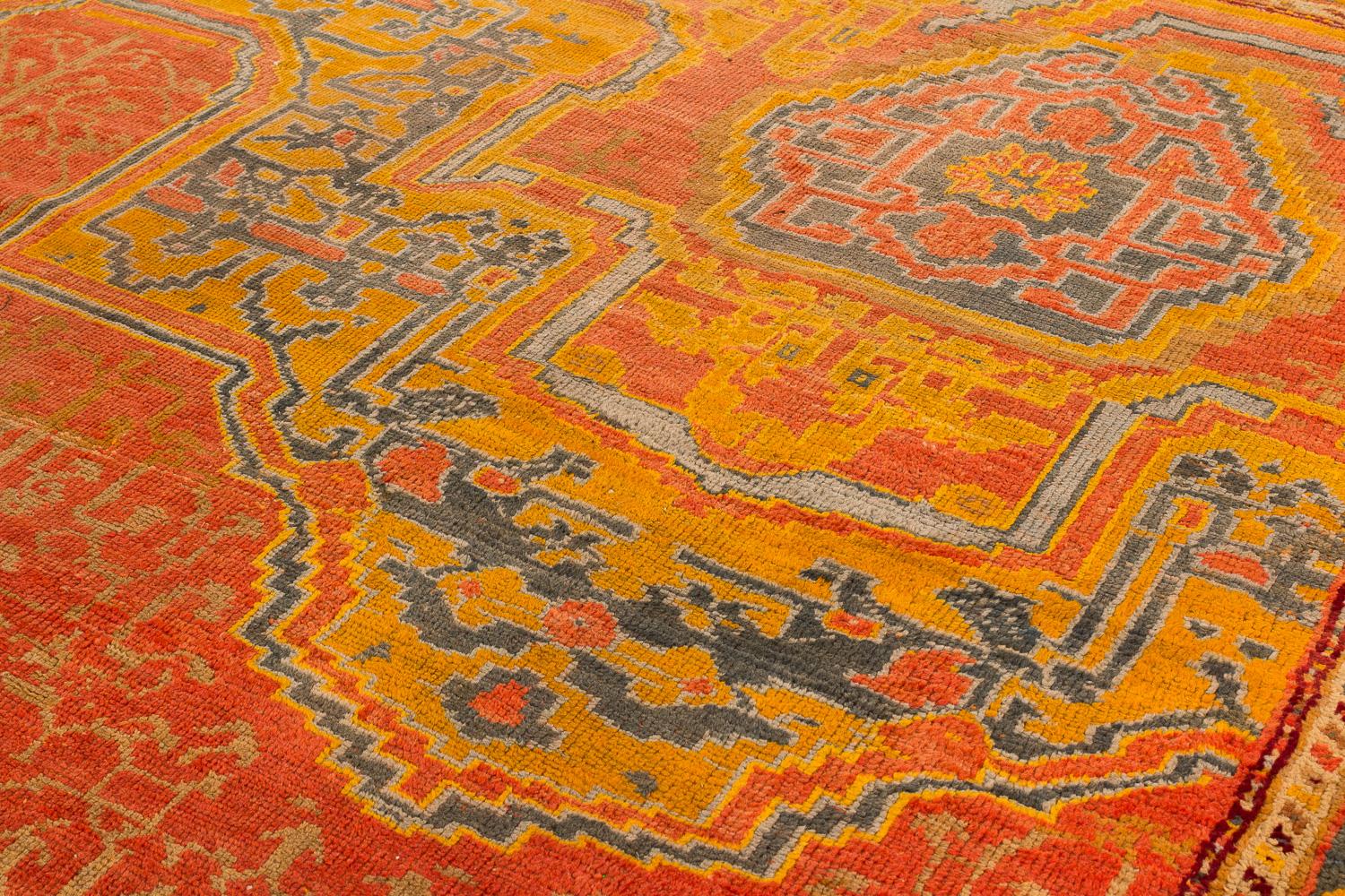 Antique Rare 19th Century Smokey Cinnamon Turkish Oushak Area Rug For Sale 2