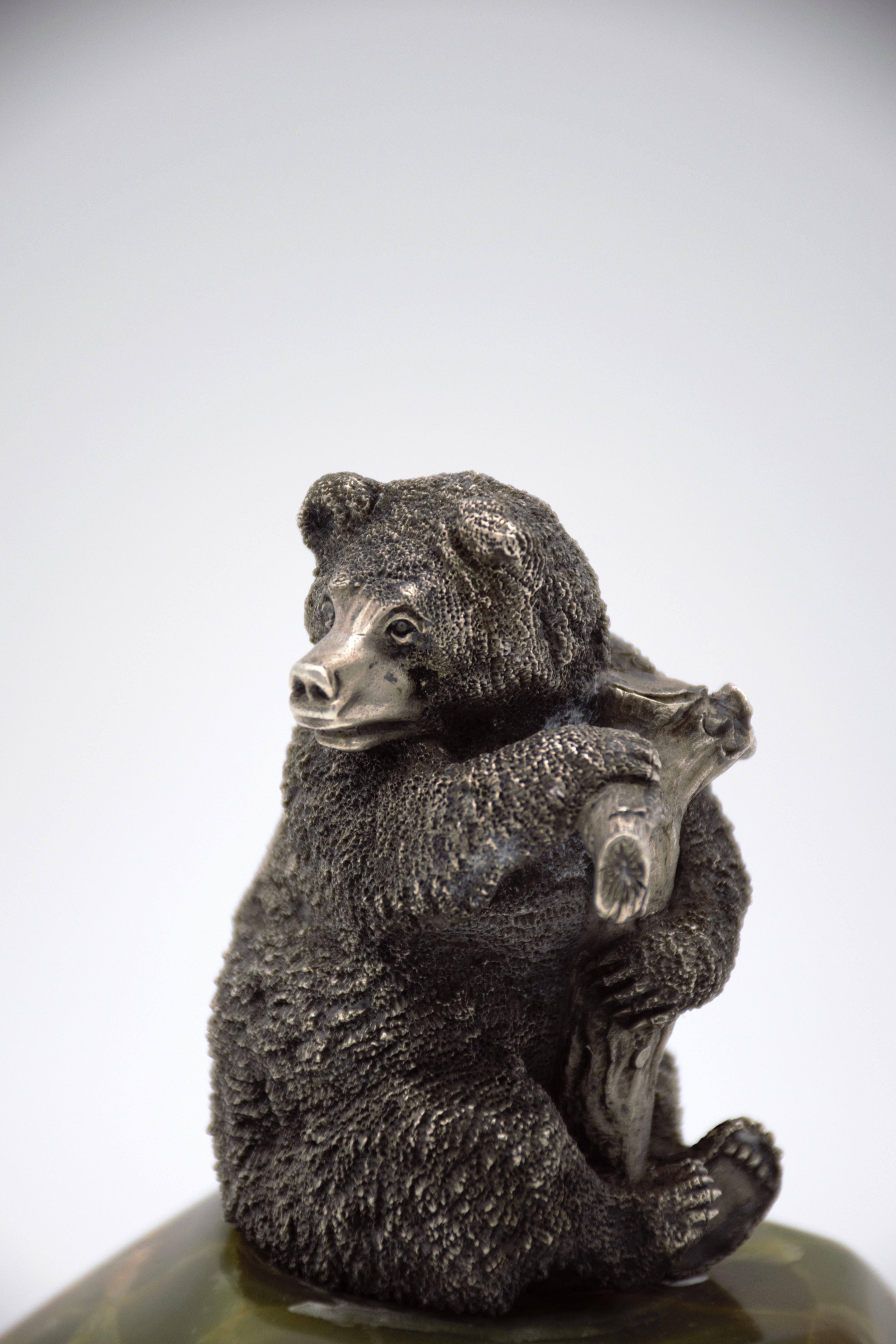 Hand-Carved Antique rare amusing Russian silver model of a bear, St Petersburg, circa 1890 For Sale