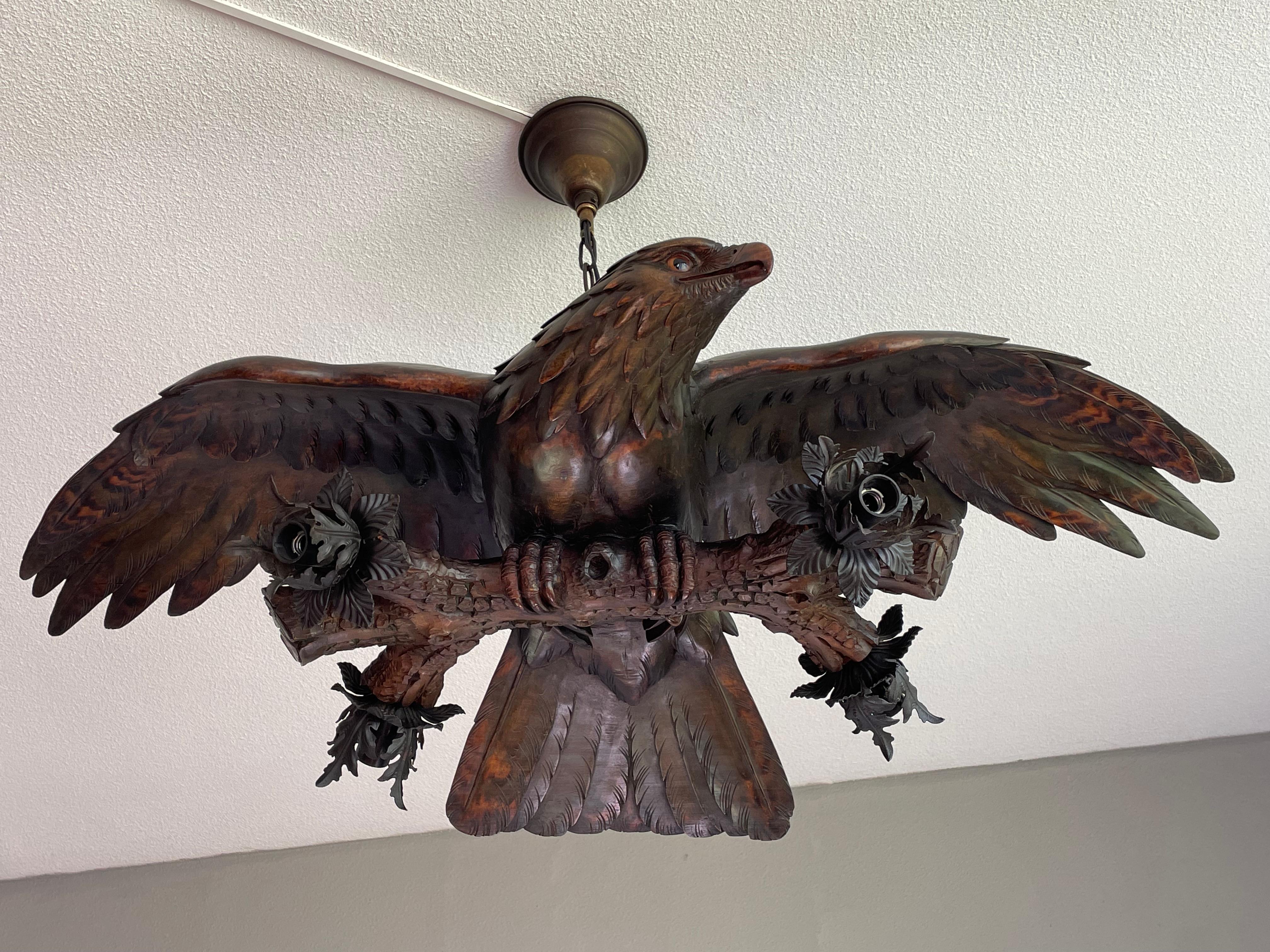 A stunning, four-light eagle pendant for the collectors of only the rarest Black Forest antiques.

If you are a serious and lifelong collector of Black Forest antiques or even if you are the curator of a museum owning rare Black Forest pieces then