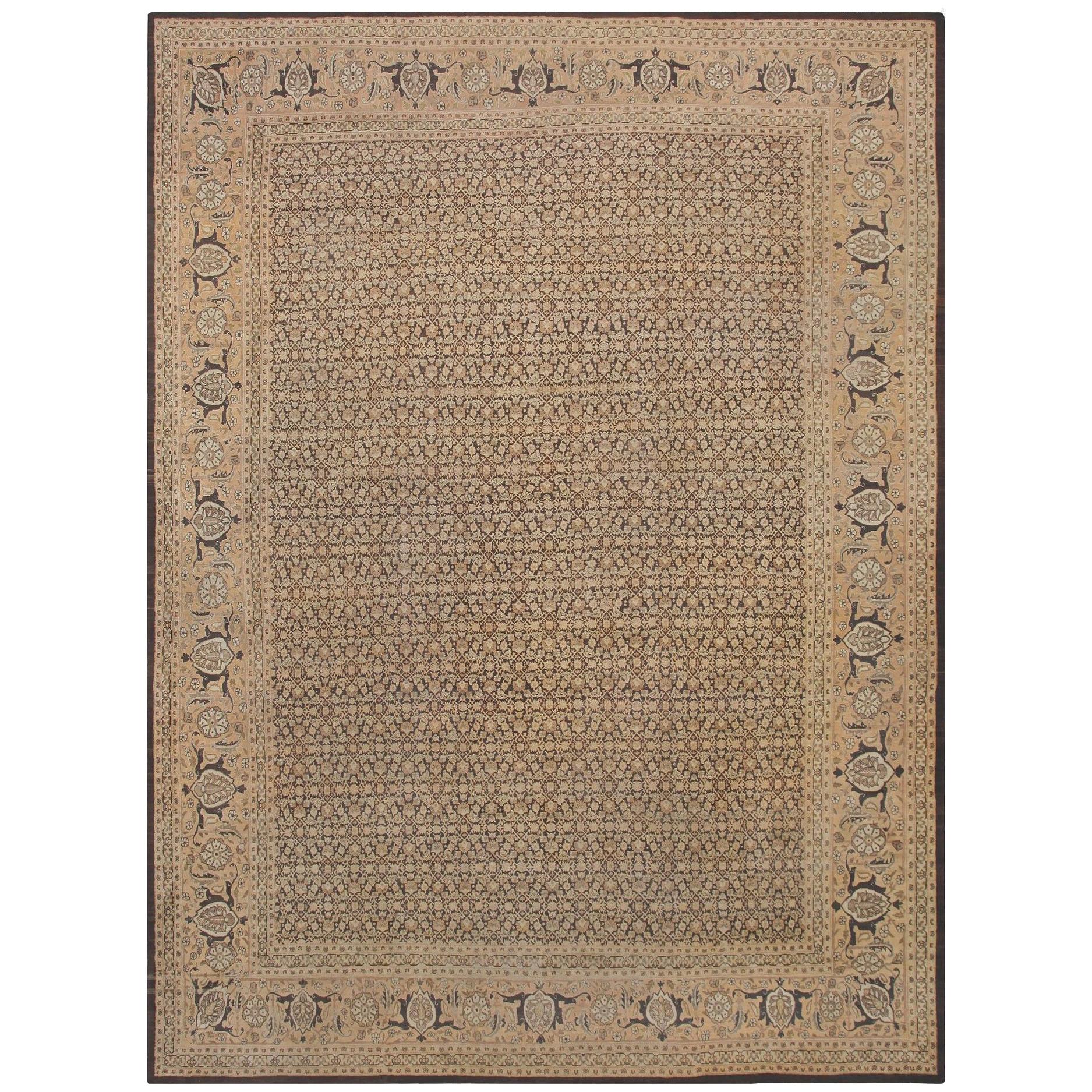 Rare tapis persan Tabriz à fond Brown. 13 pieds x 17 pieds 4 pouces