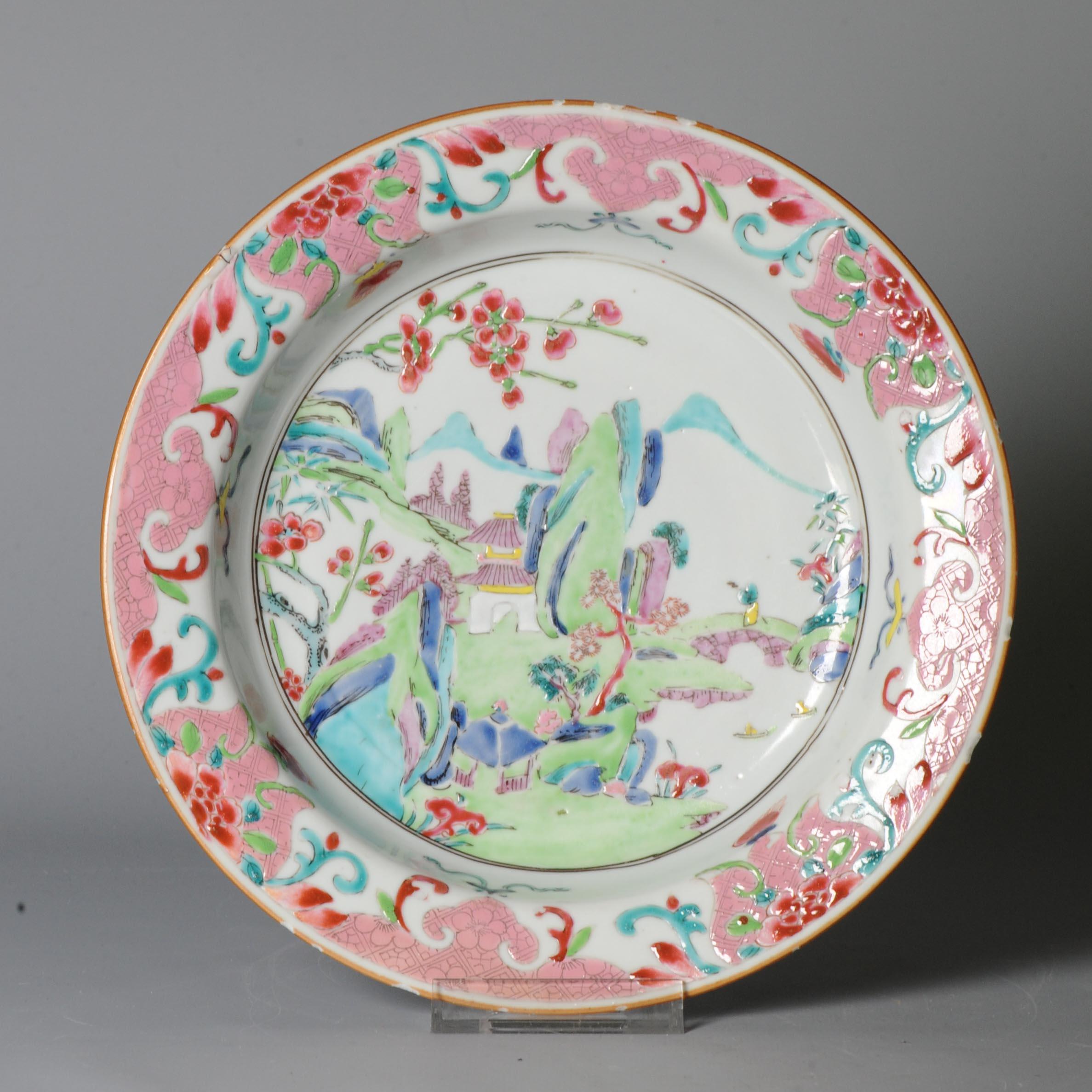 Description
Sharing with you this rare dish from the 18th century, Yongzheng or early Qianlong period. Landscape scene.

Condition
Small chips/fritting and a firing flow to the rim with possible a small restuck piece to it. Size 219x37mm