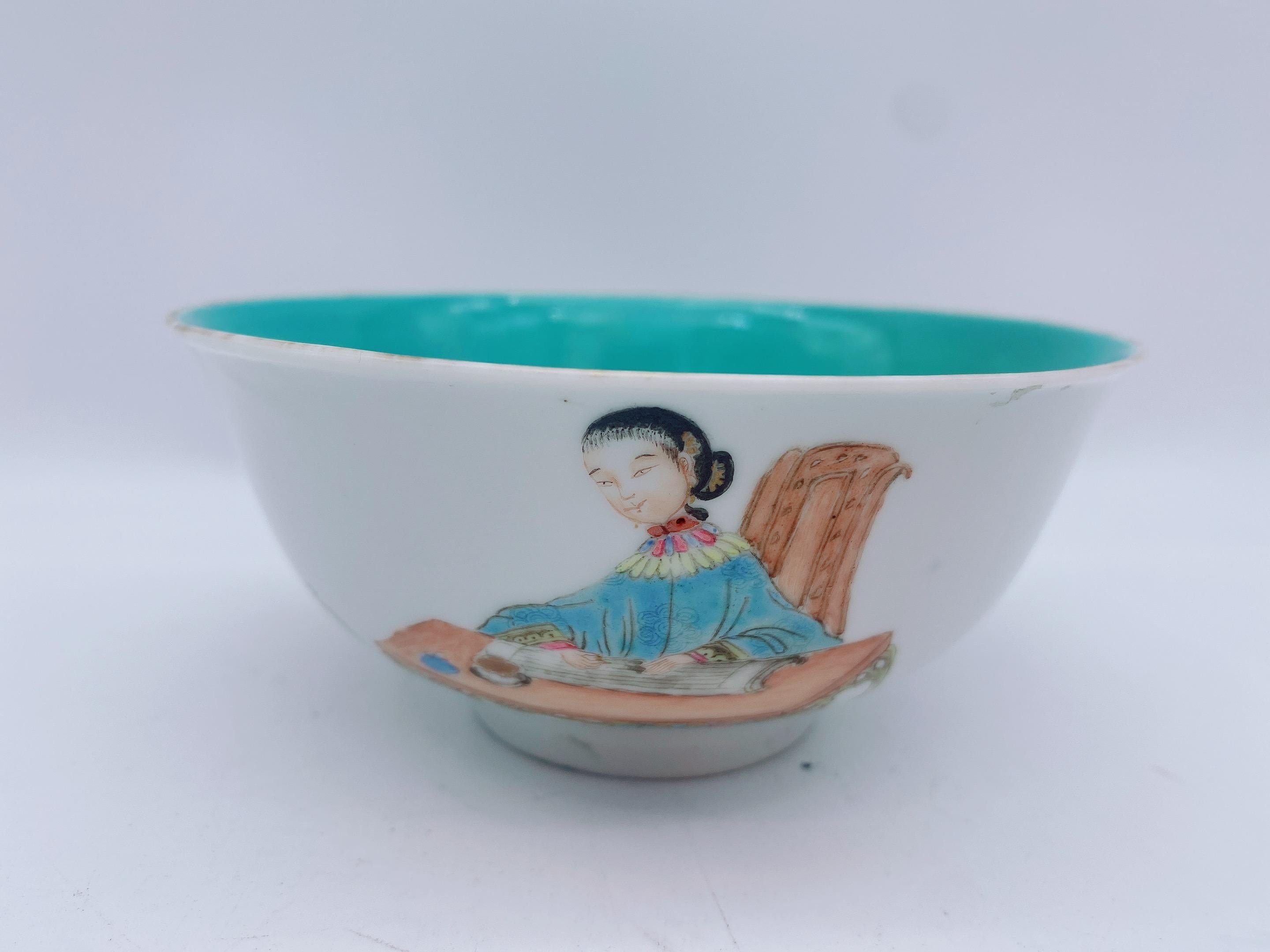 Antique Rare Chinese Enameled Famille Rose Porcelain Bowl For Sale 6