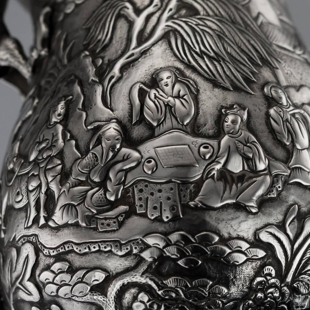 Antique Rare Chinese Export Solid Silver Battle Scene Mug, circa 1870 6