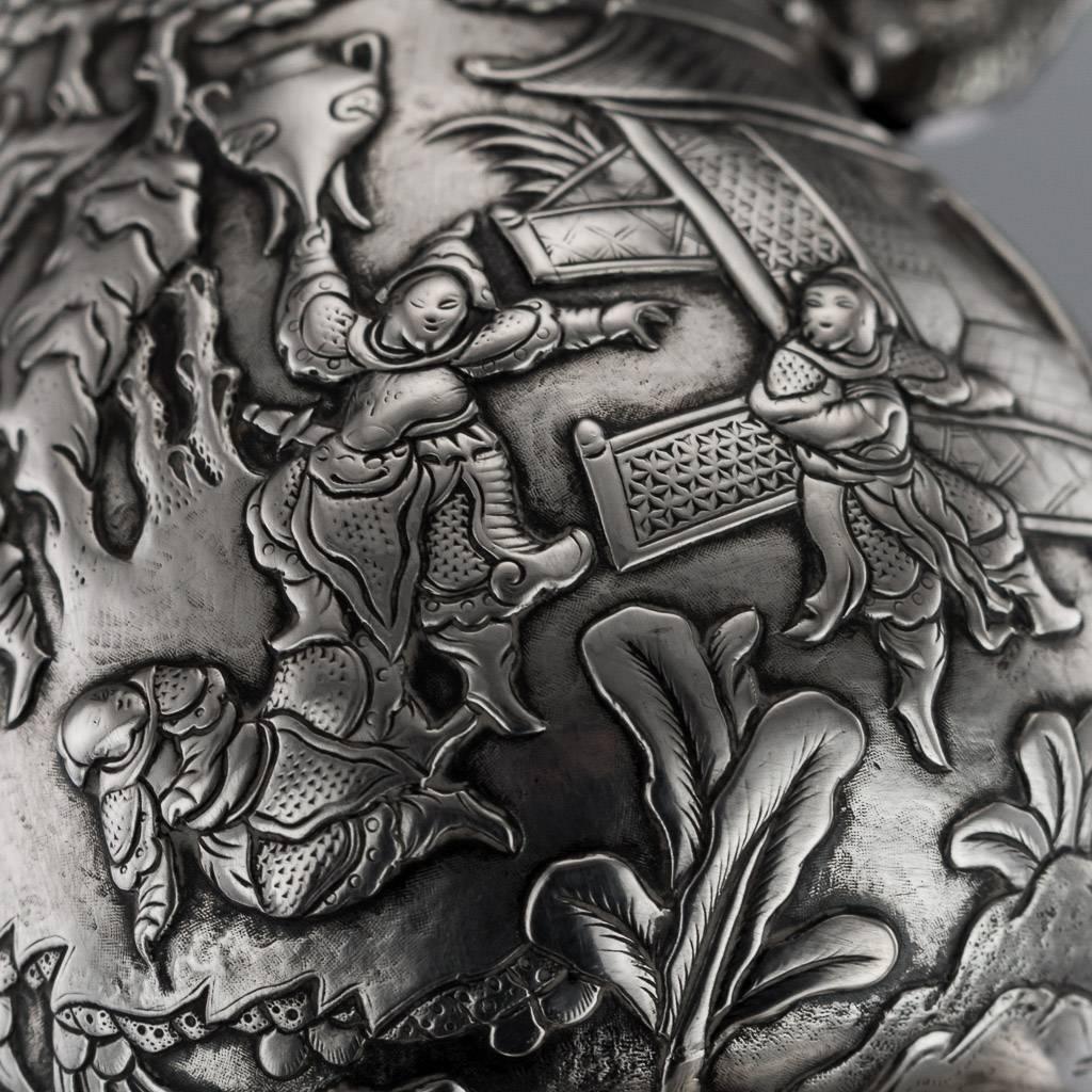 Antique Rare Chinese Export Solid Silver Battle Scene Mug, circa 1870 8