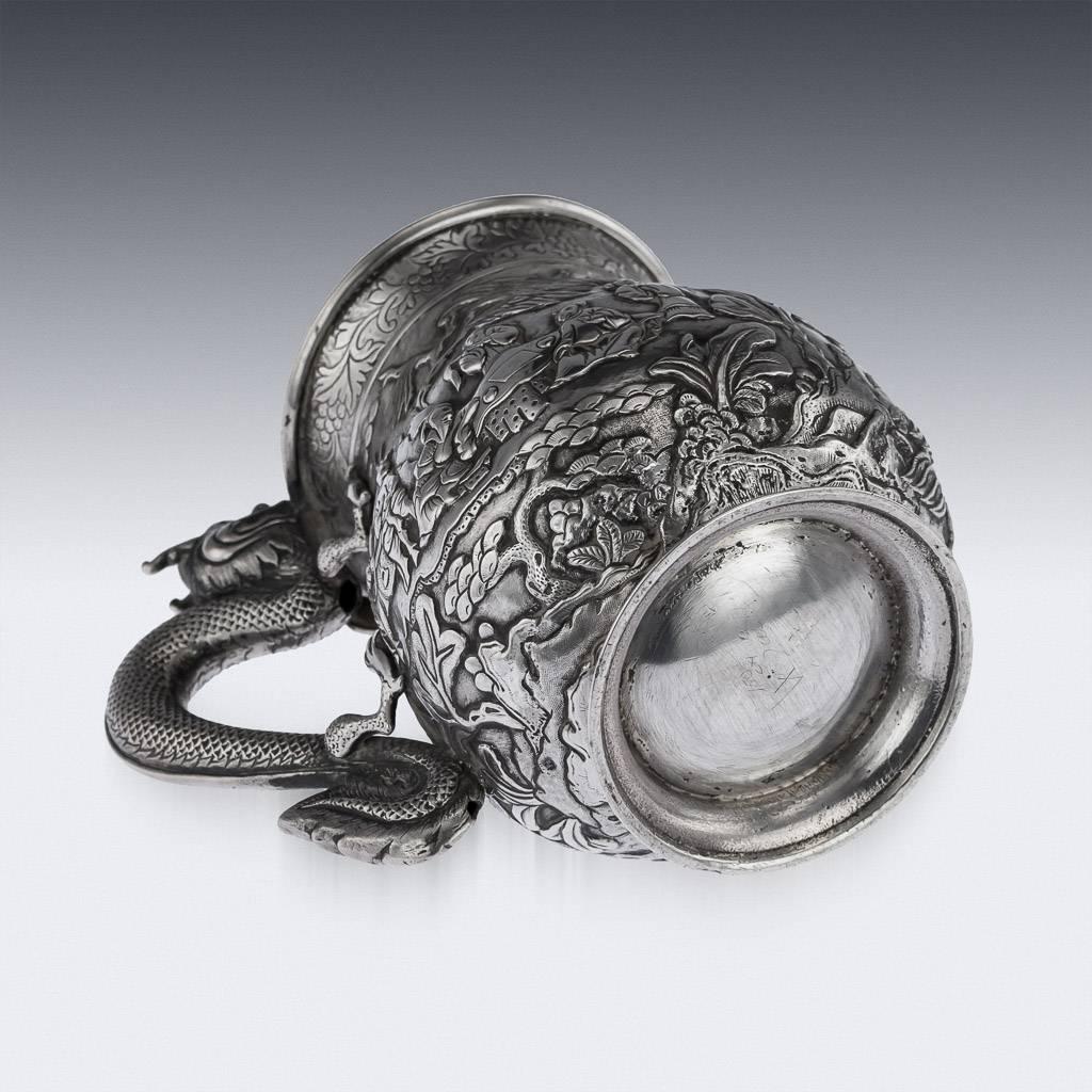 Antique Rare Chinese Export Solid Silver Battle Scene Mug, circa 1870 2