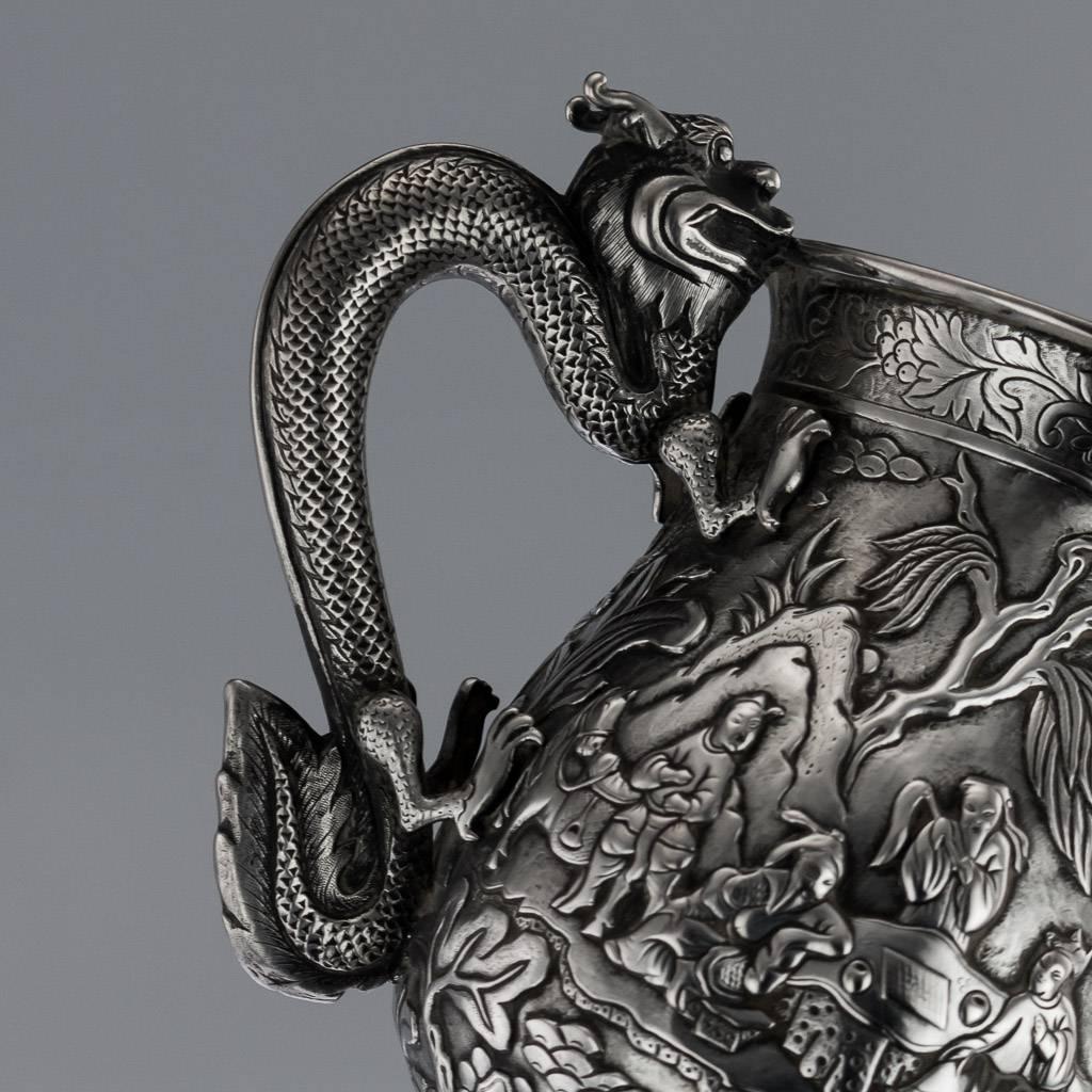 Antique Rare Chinese Export Solid Silver Battle Scene Mug, circa 1870 3