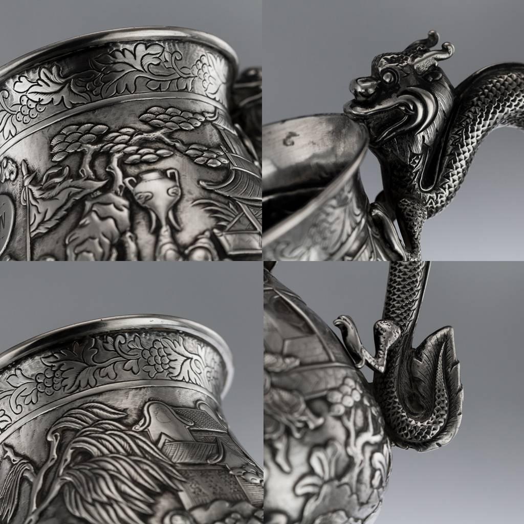 Antique Rare Chinese Export Solid Silver Battle Scene Mug, circa 1870 4