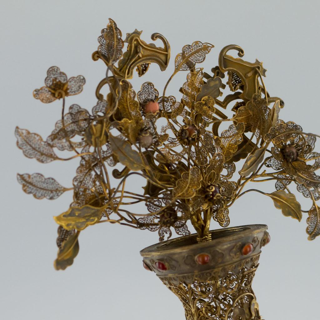 Antique Rare Chinese Silver Gilt Filigree and Gem Set Vase, circa 1760 8