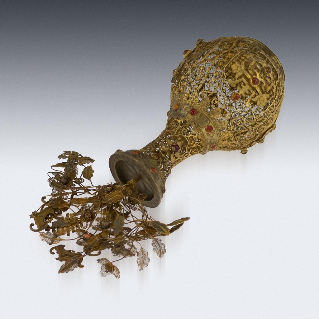 Antique Rare Chinese Silver Gilt Filigree and Gem Set Vase, circa 1760 1