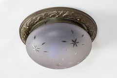 Antique Rare Cut Purple Glass and Brass Flush Mount