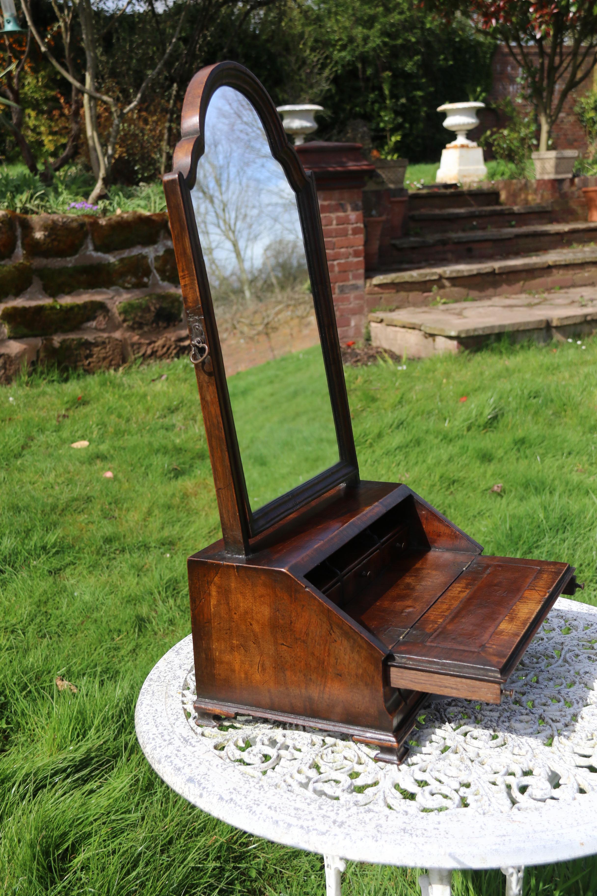 19th Century Antique rare early 18th century style figured walnut table mirror English C 1860 For Sale