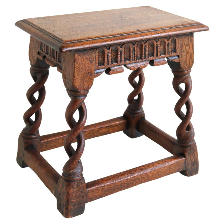 Antique Rare English Open Barley Twist Splaying Legs Oak Hand Carved