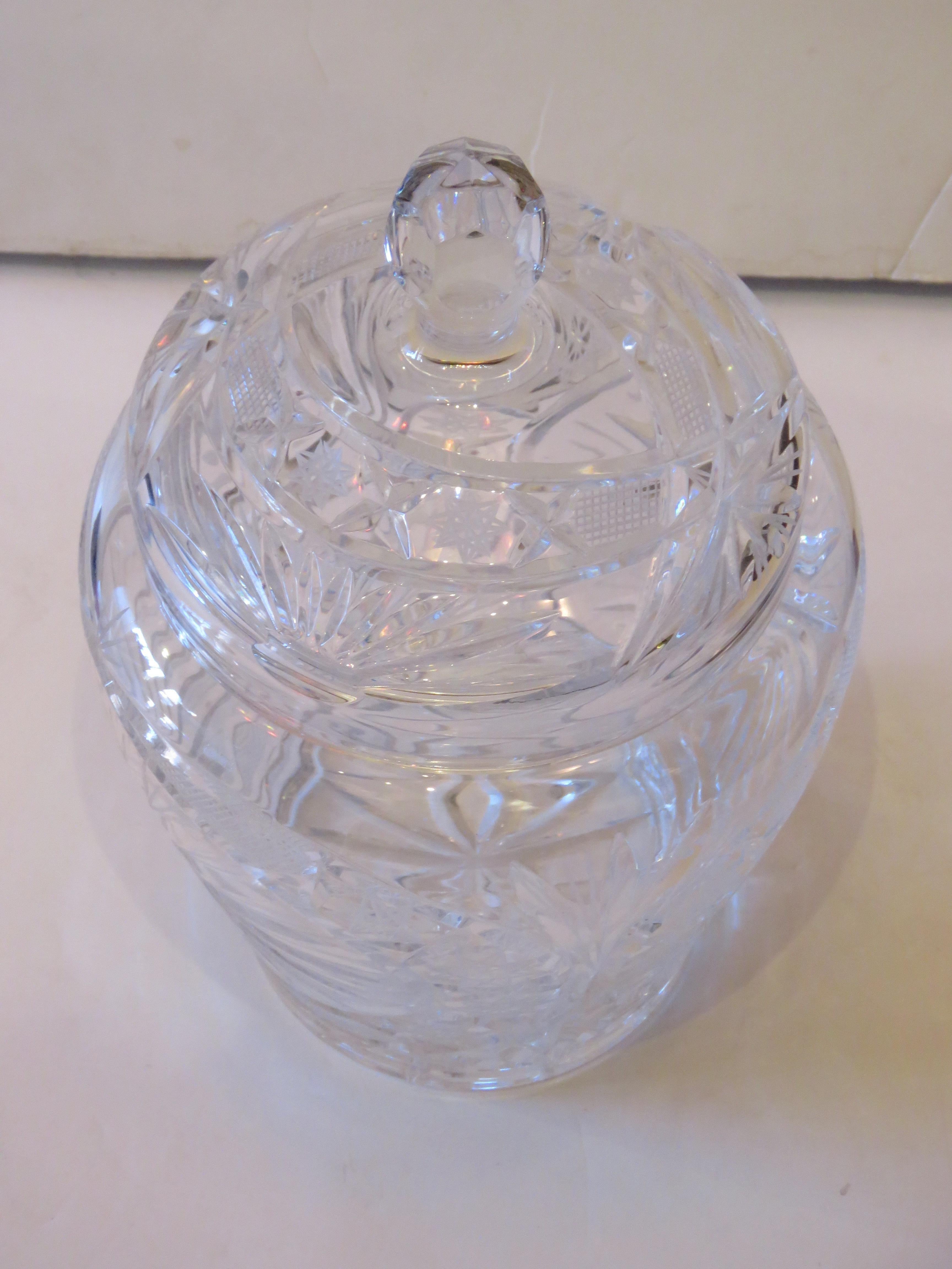 The Following Item we are offering is this Rare Antique Lovely HEAVY HANDCUT Crystal Queen Lace Glass Lidded Cookie Jar. Jar is Finely Detailed Throughout in a Magnificent Lace Pattern Surrounded Throughout with A Beautiful Glass Lid. Approx: 12