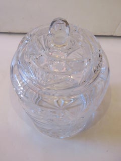 Antique Rare Estate Handcut Heavy Ethched Queen Lace Crystal Lid Jar Circa 1900