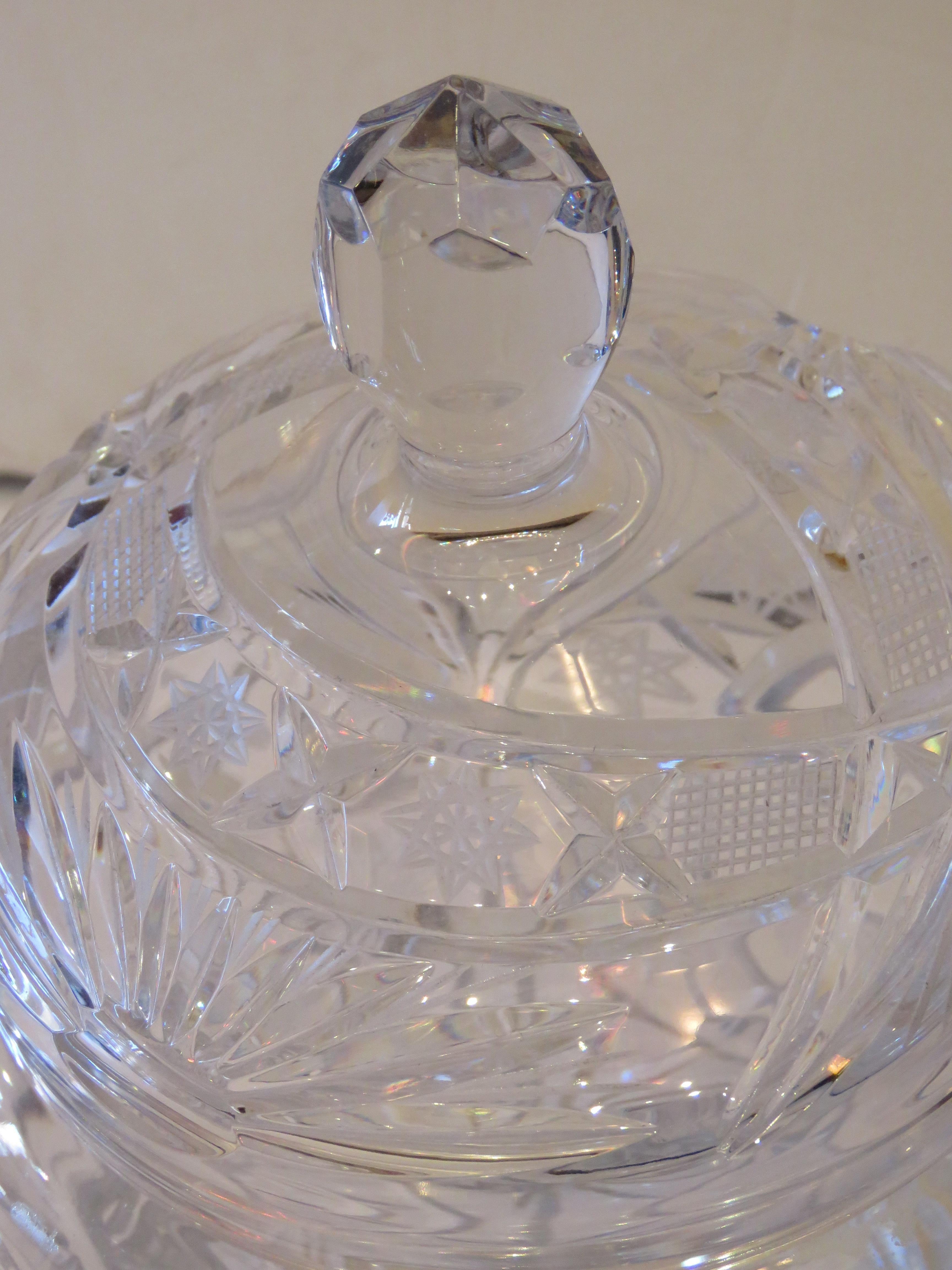 French Antique Rare Estate Handcut Heavy Ethched Queen Lace Crystal Lid Jar Circa 1900 For Sale