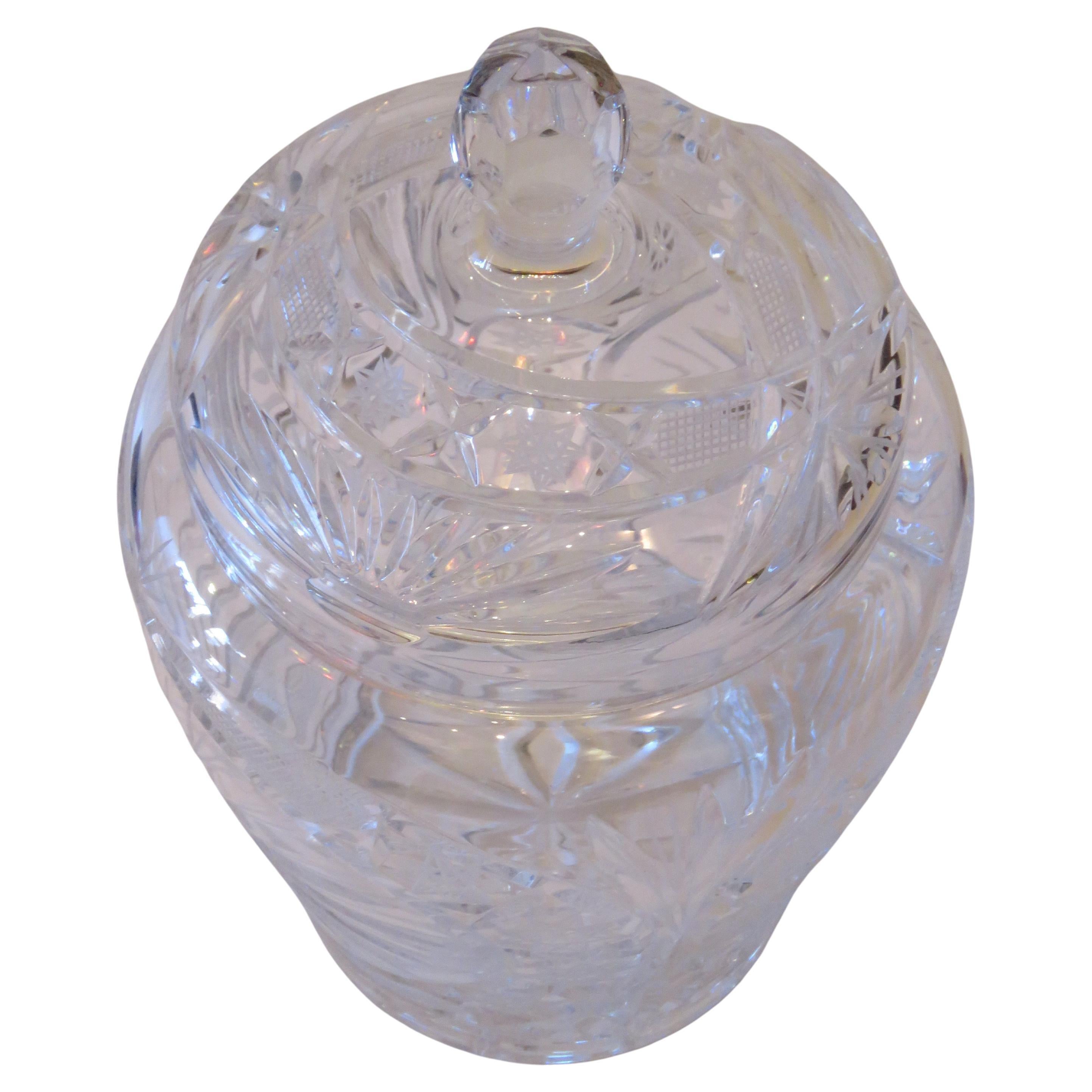 Antique Rare Estate Handcut Heavy Ethched Queen Lace Crystal Lid Jar Circa 1900 For Sale