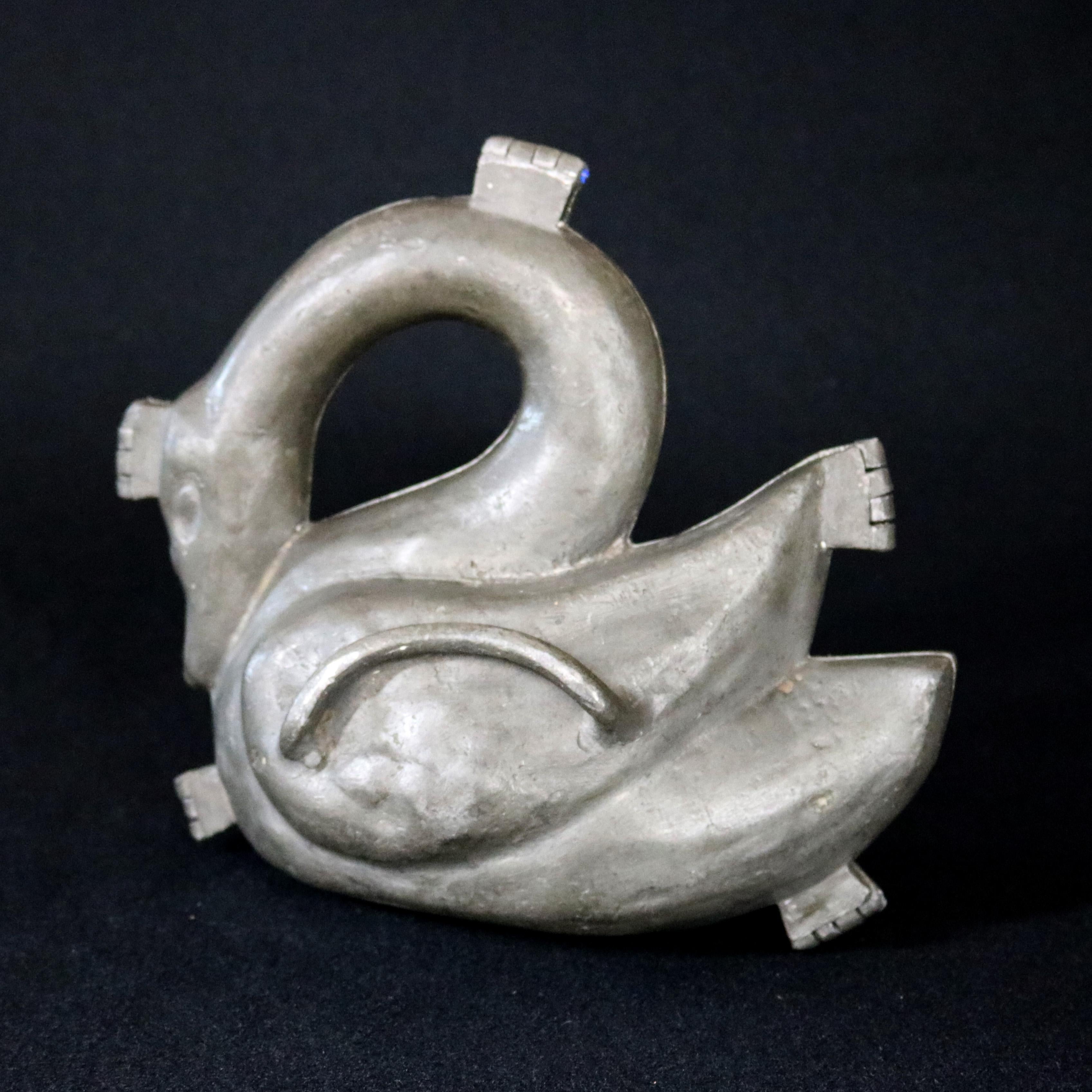 Primitive Antique & Rare Figural Lead 3-D Swan Sculptural Ice Cream Mold, 19th Century