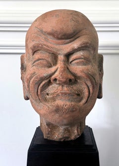 Antique Rare Finely Molded Terracotta Luohan Head China Qing Dynasty