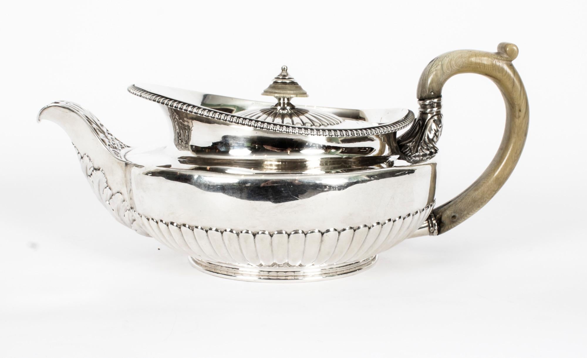 This is an exceptional and very rare antique English George III sterling silver teapot by the world-famous silversmith, Paul Storr, and bearing hallmarks for 1817.
 
This splendid teapot is of a delightful shape and it is profusely chased with