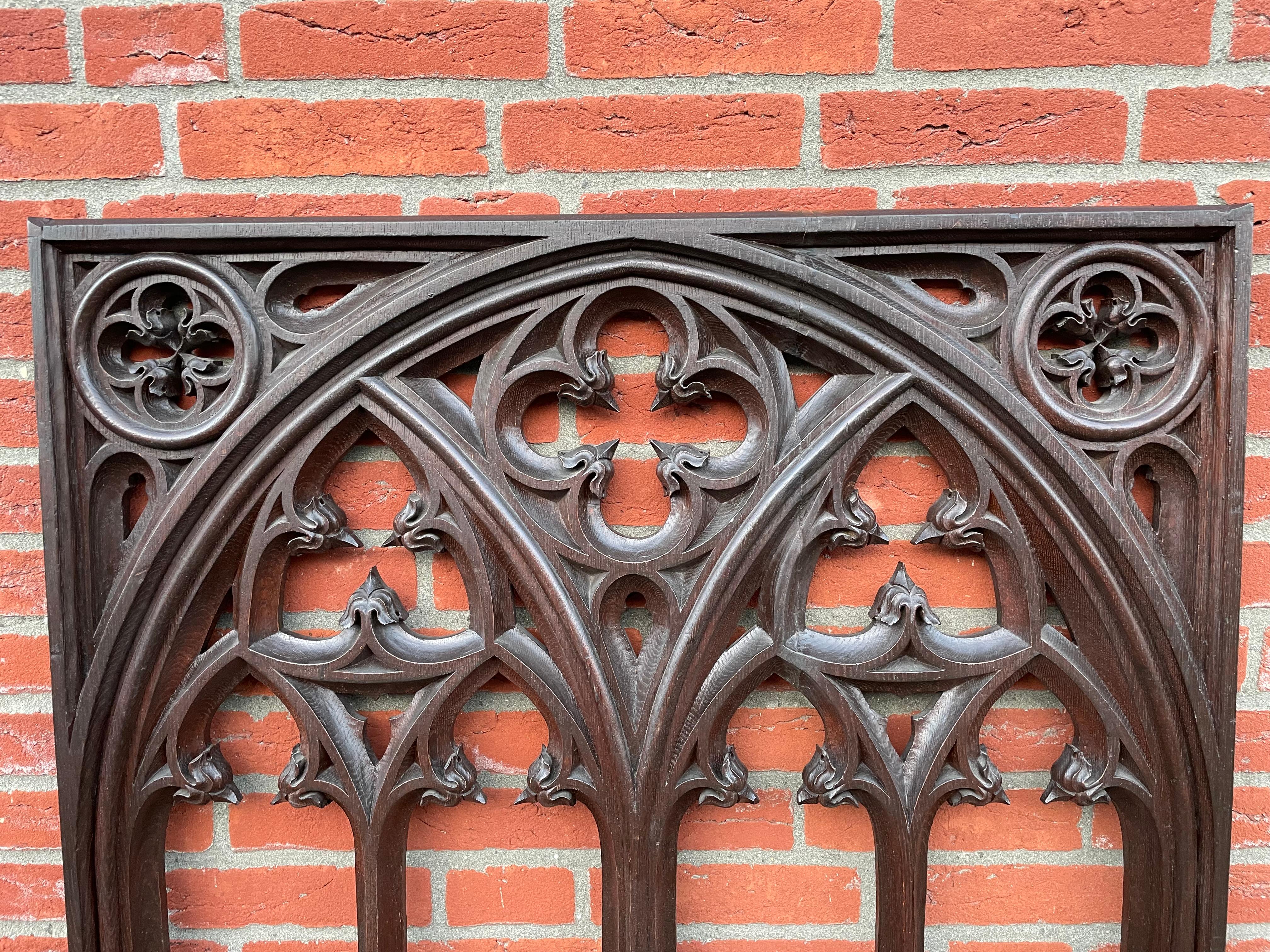 Antique & Rare Hand Carved Oak Gothic Revival Church or Monastery Window Frame 4