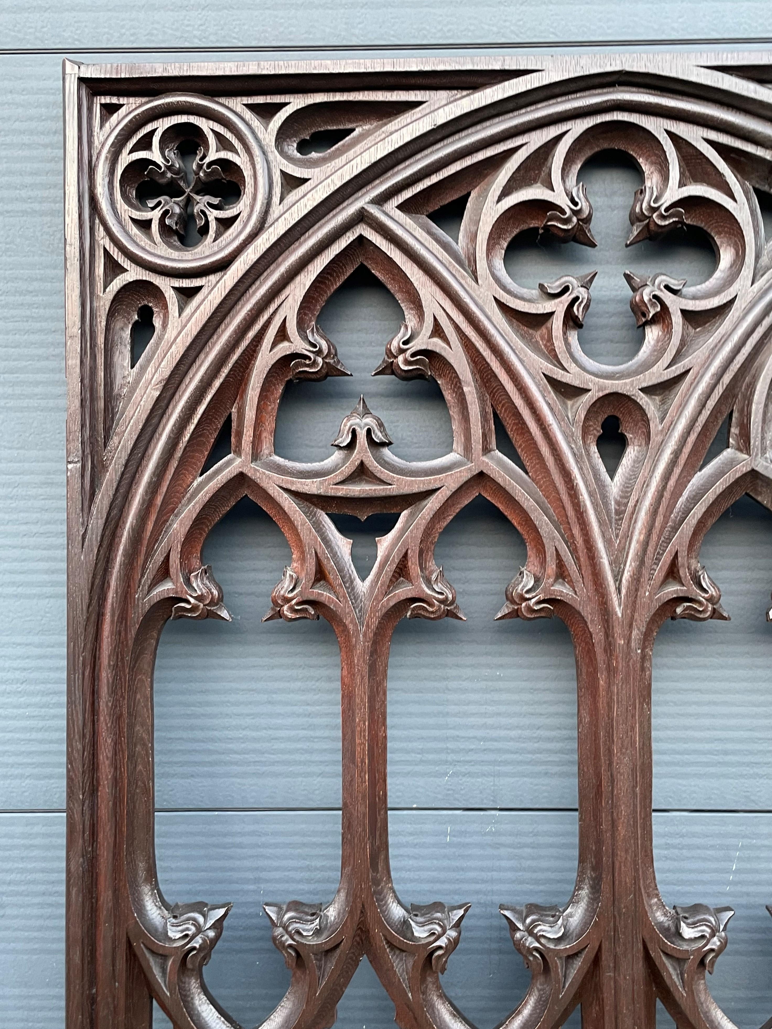 Antique & Rare Hand Carved Oak Gothic Revival Church or Monastery Window Frame 5