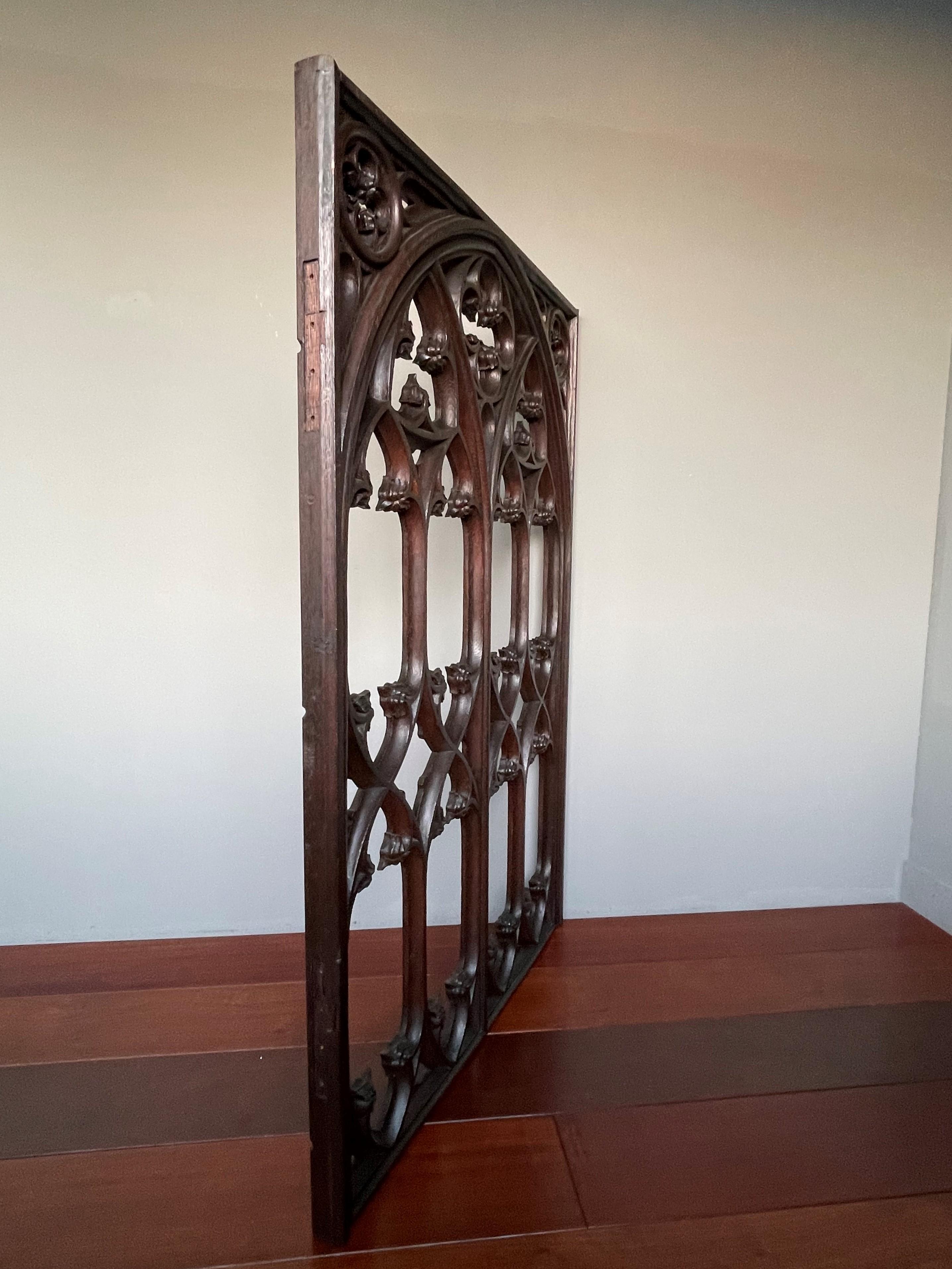 Antique & Rare Hand Carved Oak Gothic Revival Church or Monastery Window Frame 6