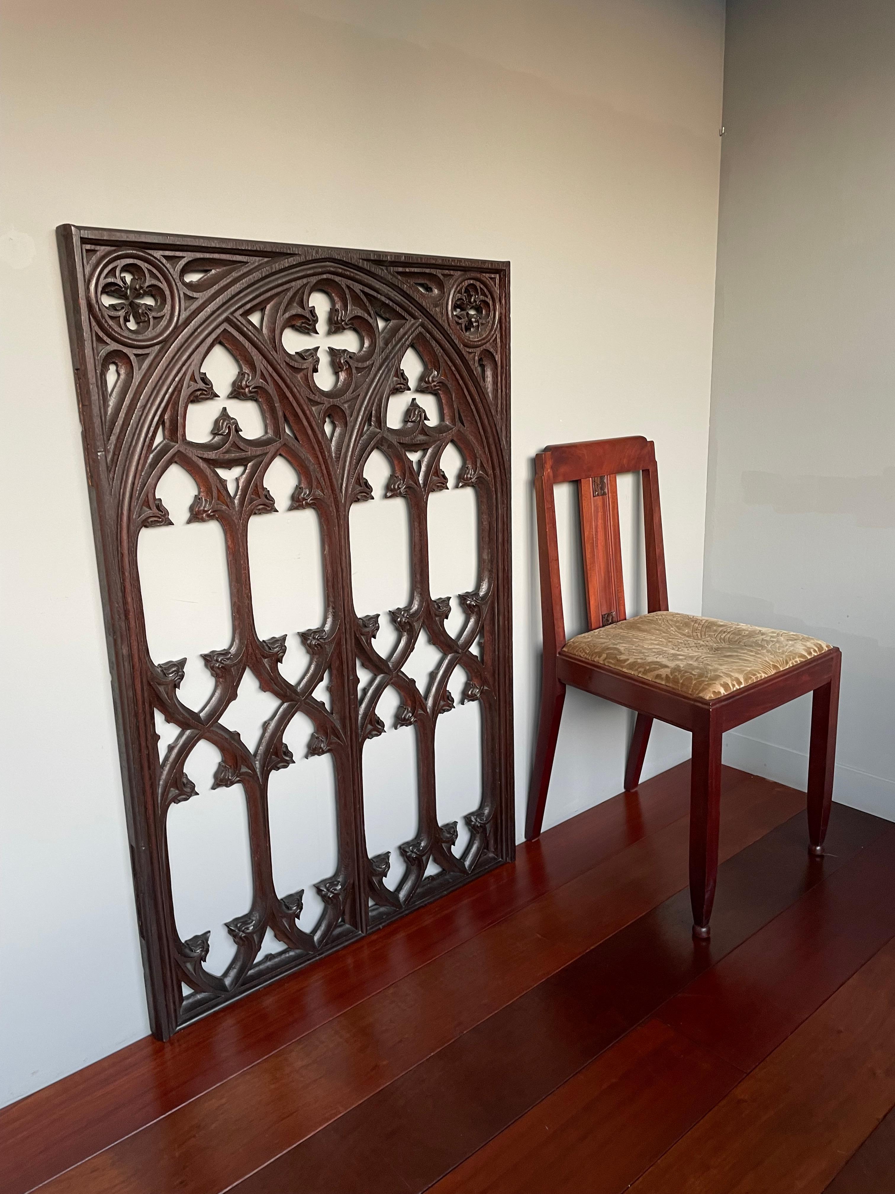 Antique & Rare Hand Carved Oak Gothic Revival Church or Monastery Window Frame 9