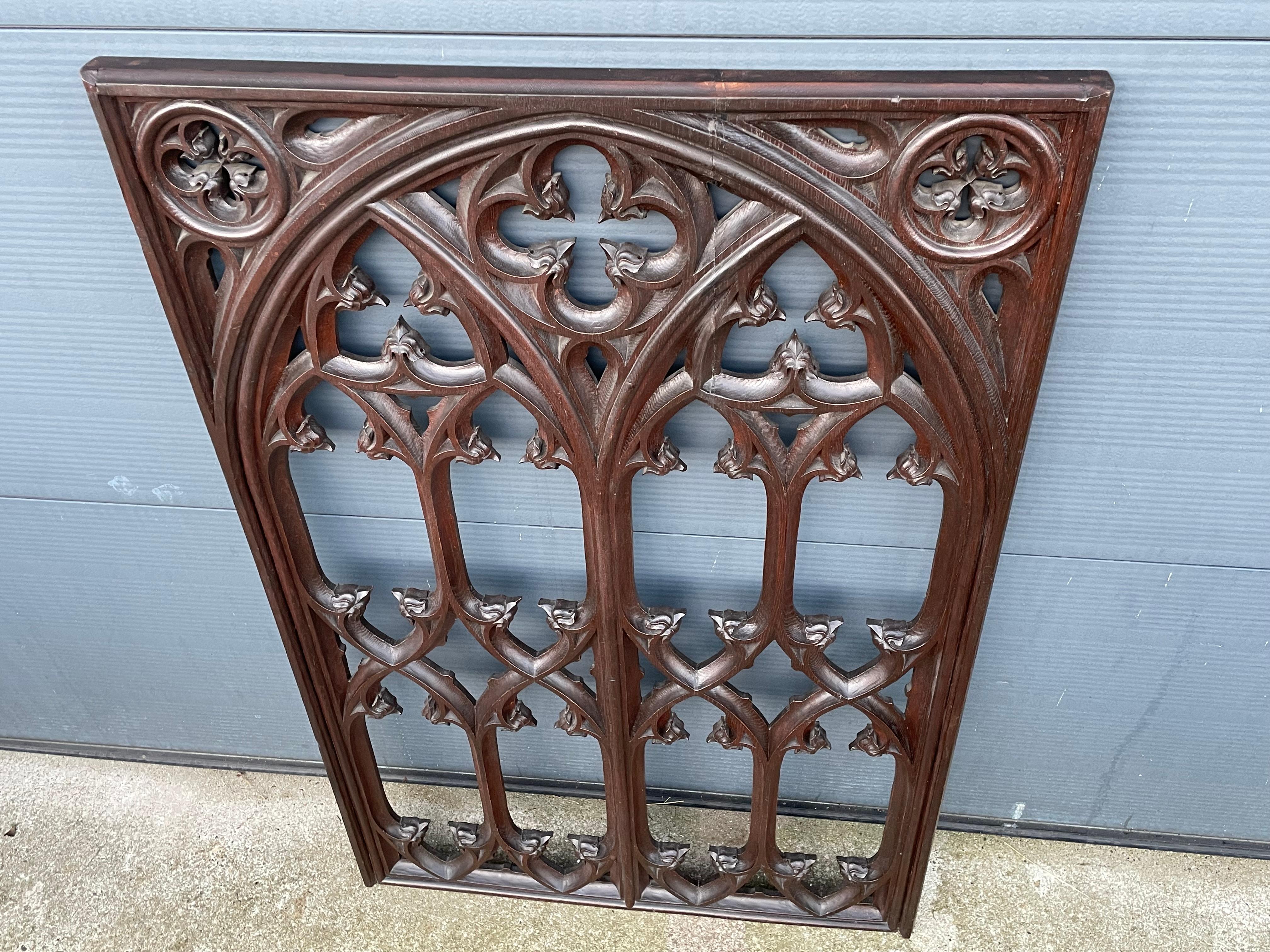 Antique & Rare Hand Carved Oak Gothic Revival Church or Monastery Window Frame 10