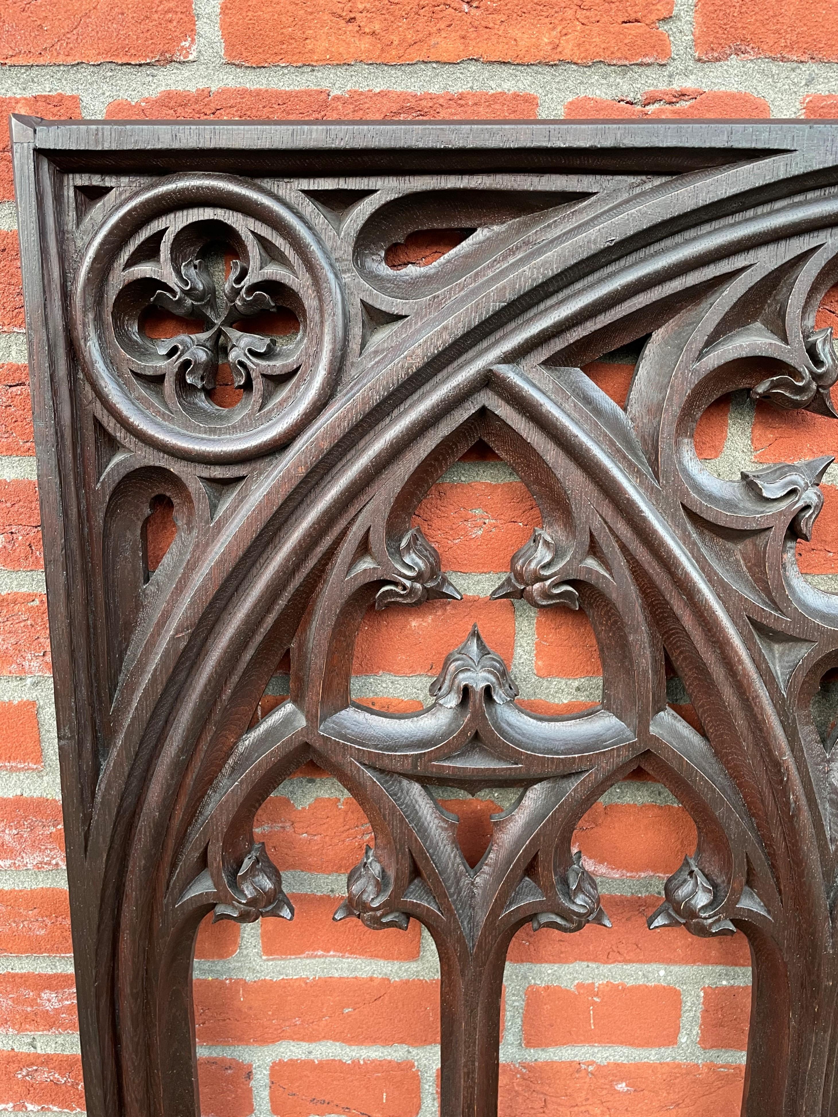Antique & Rare Hand Carved Oak Gothic Revival Church or Monastery Window Frame 12