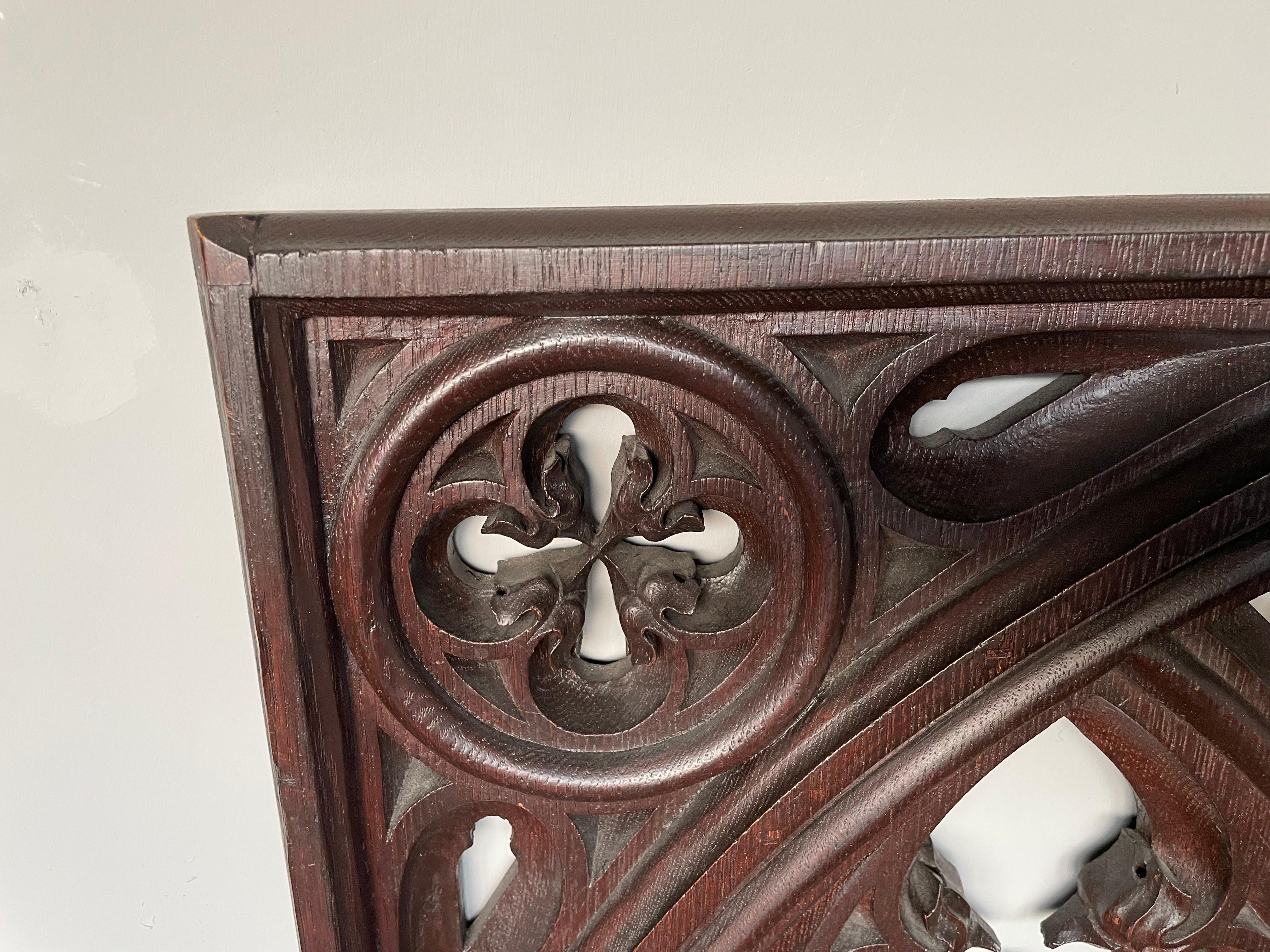 Antique & Rare Hand Carved Oak Gothic Revival Church or Monastery Window Frame 13