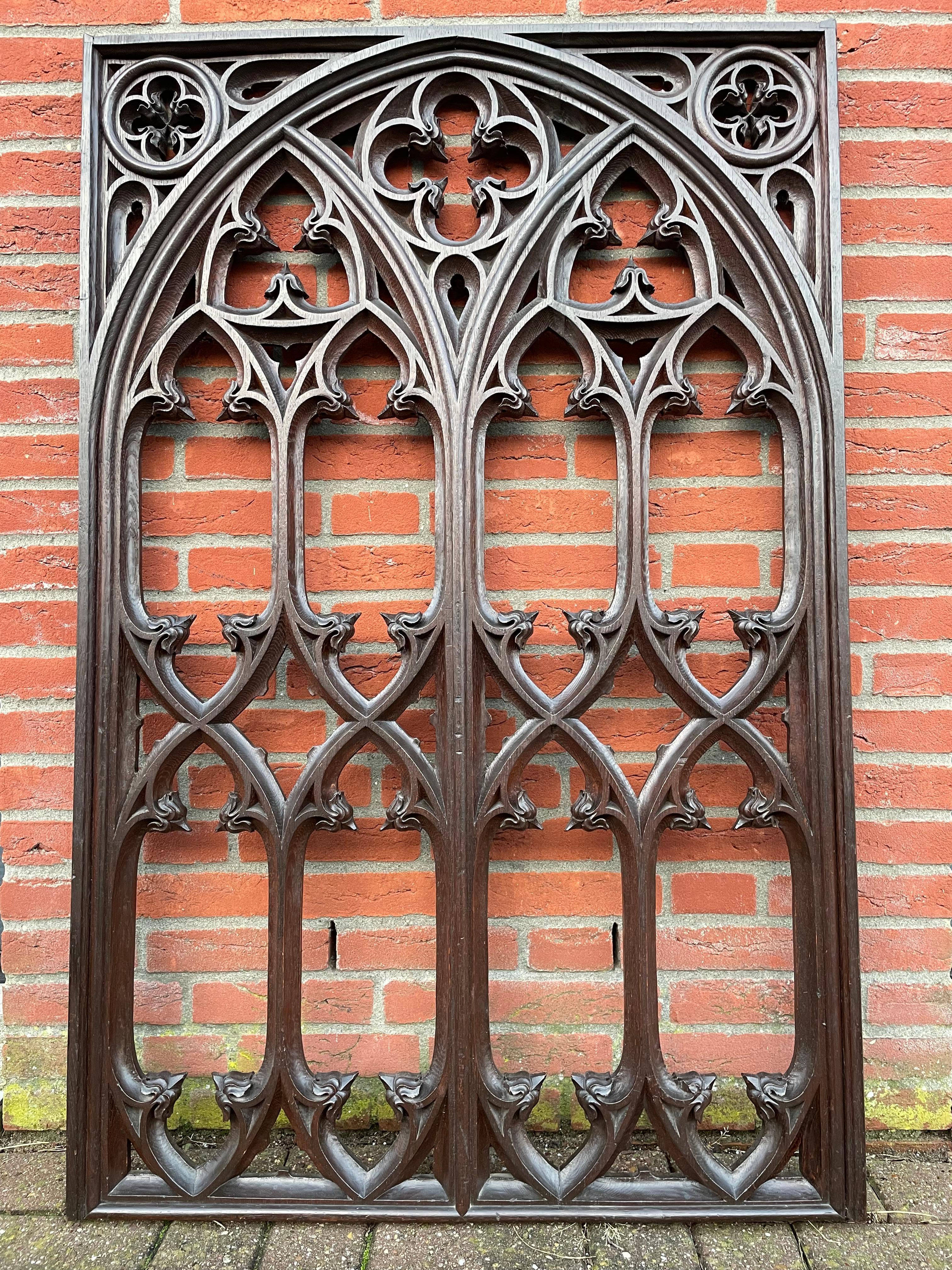 Antique & Rare Hand Carved Oak Gothic Revival Church or Monastery Window Frame 14
