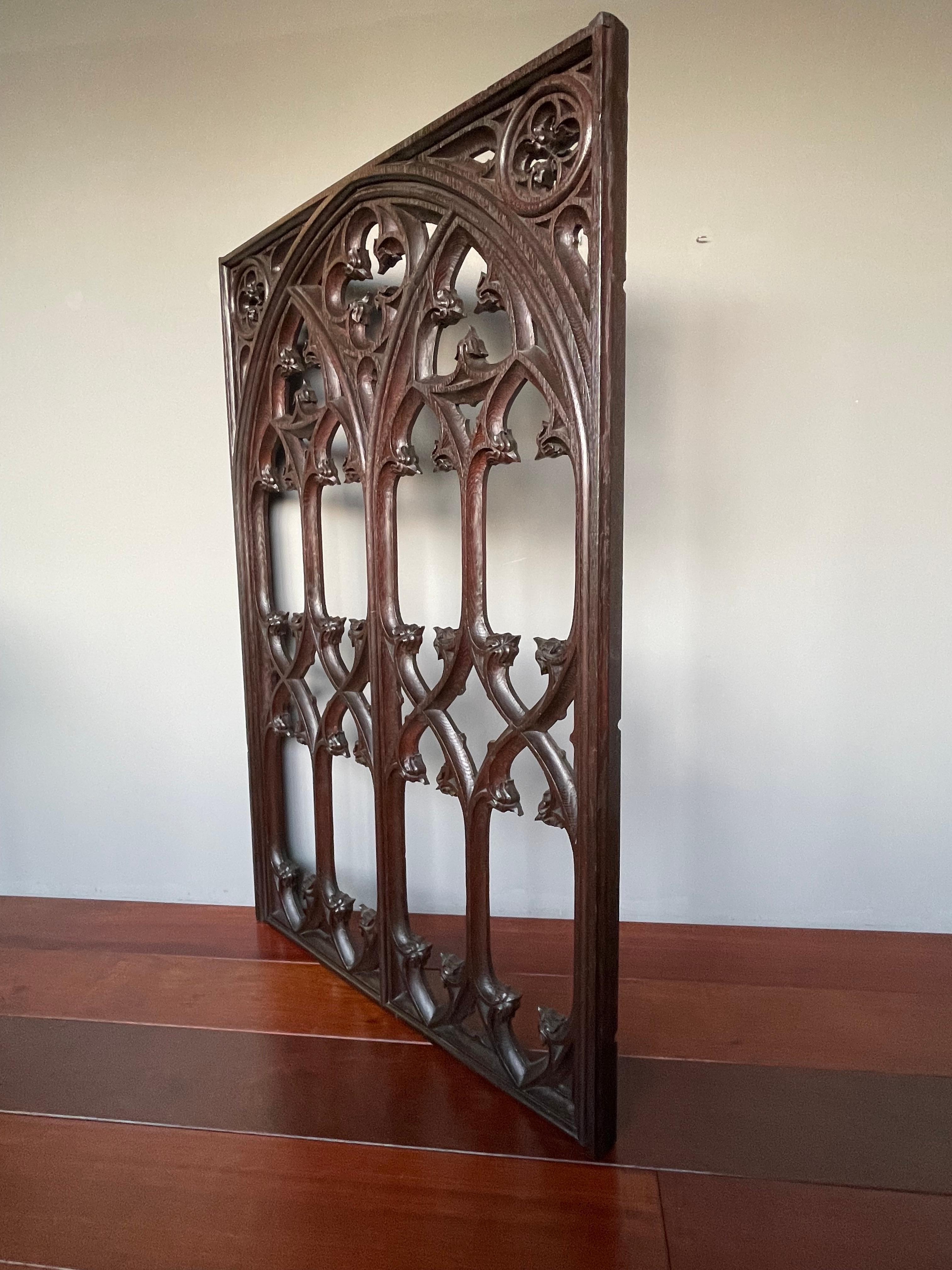 Hand-Carved Antique & Rare Hand Carved Oak Gothic Revival Church or Monastery Window Frame
