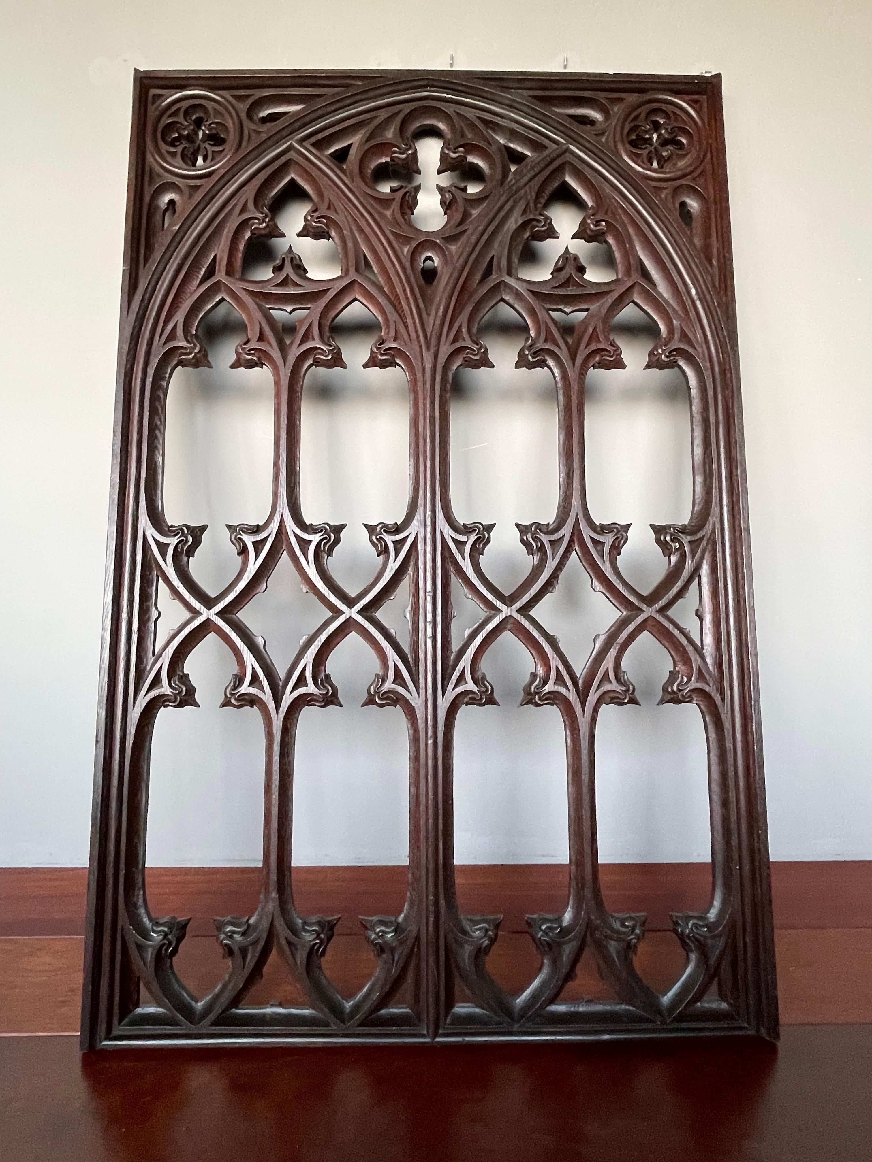Antique & Rare Hand Carved Oak Gothic Revival Church or Monastery Window Frame 1