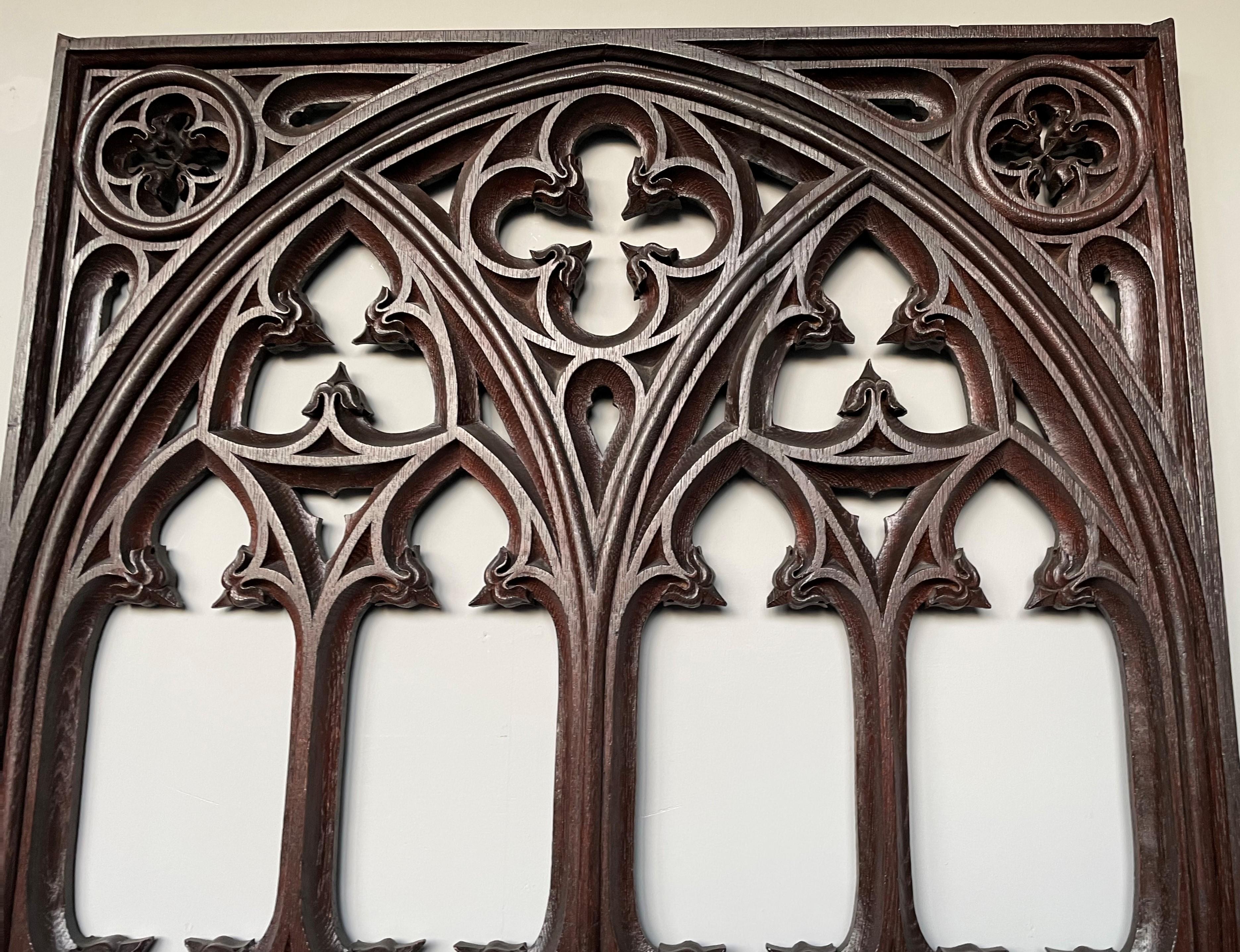 Antique & Rare Hand Carved Oak Gothic Revival Church or Monastery Window Frame 2