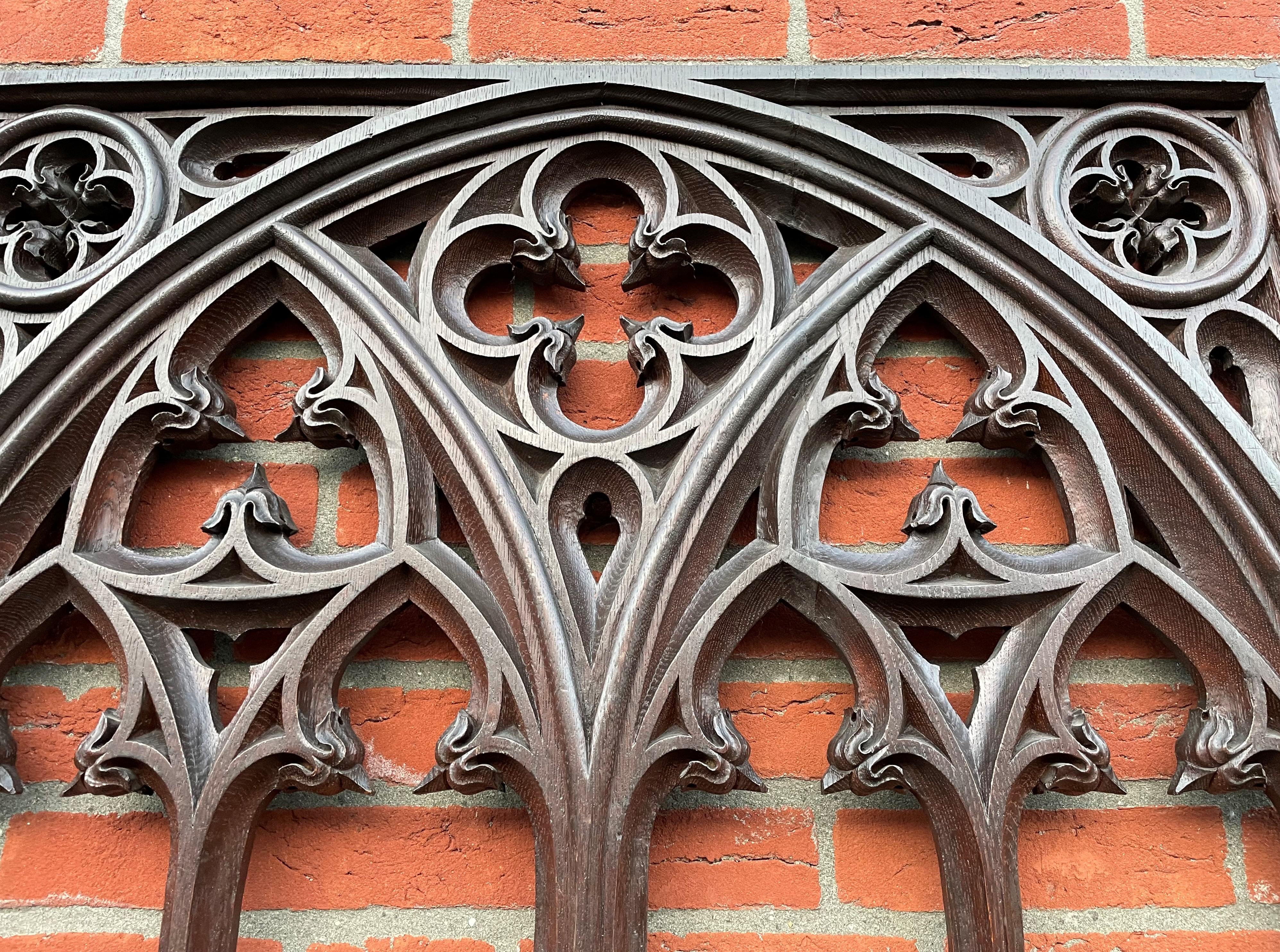 Antique & Rare Hand Carved Oak Gothic Revival Church or Monastery Window Frame 3