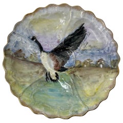 Antique Rare Hand-Painted German Oyster Plate, Signed "Weimar Co.", circa 1900