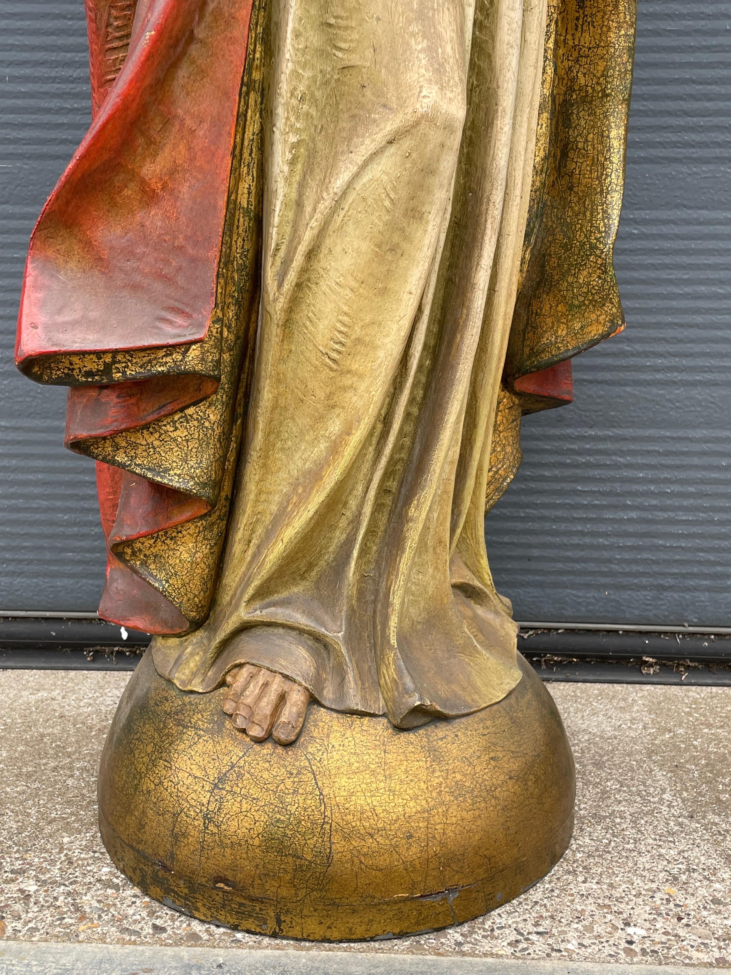 Sculpture d'église ou statue de Jésus-Christ en plâtre peint à la main ancienne et rare en vente 1