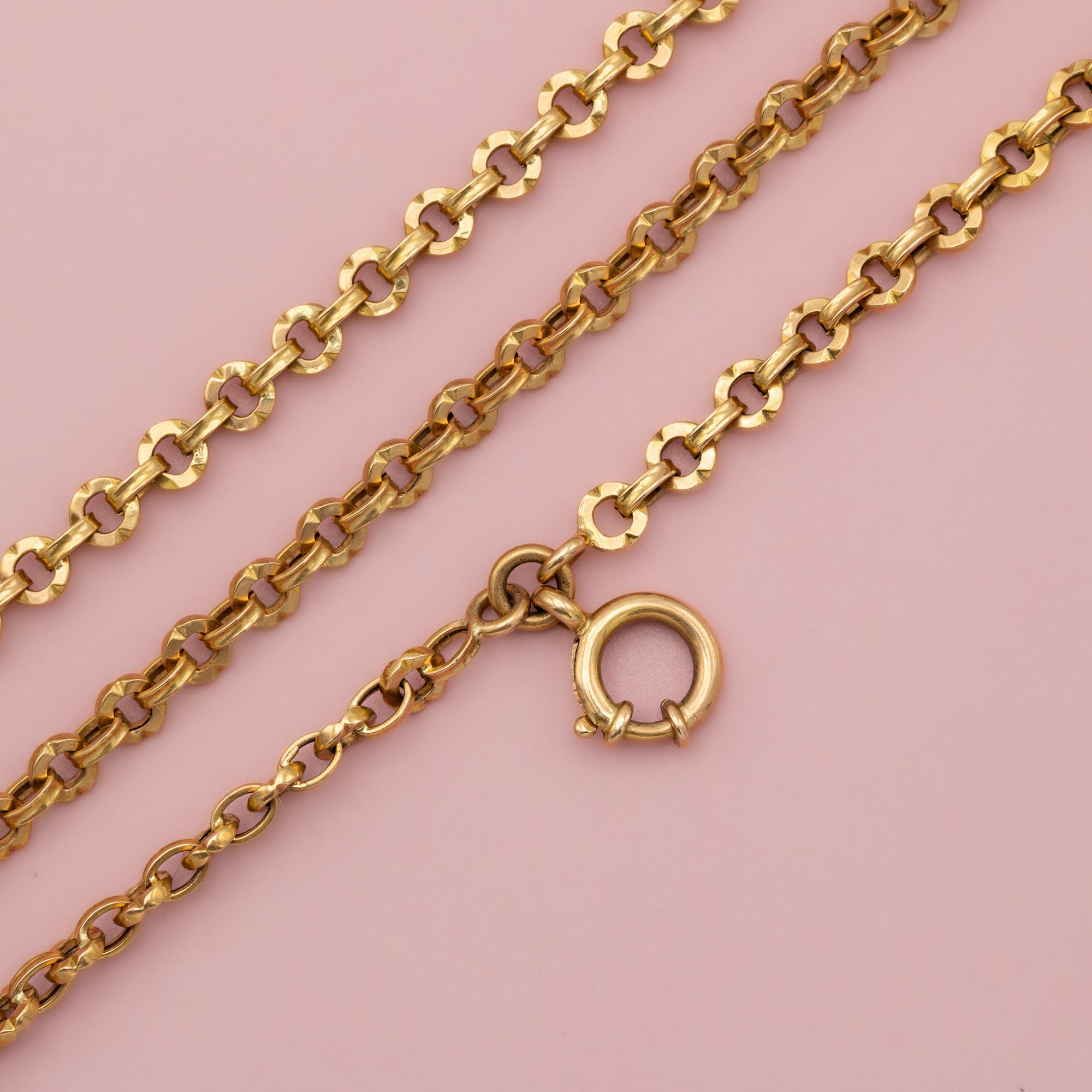 Antique Rare hollow long guard chain - early Victorian necklace - solid gold For Sale 6