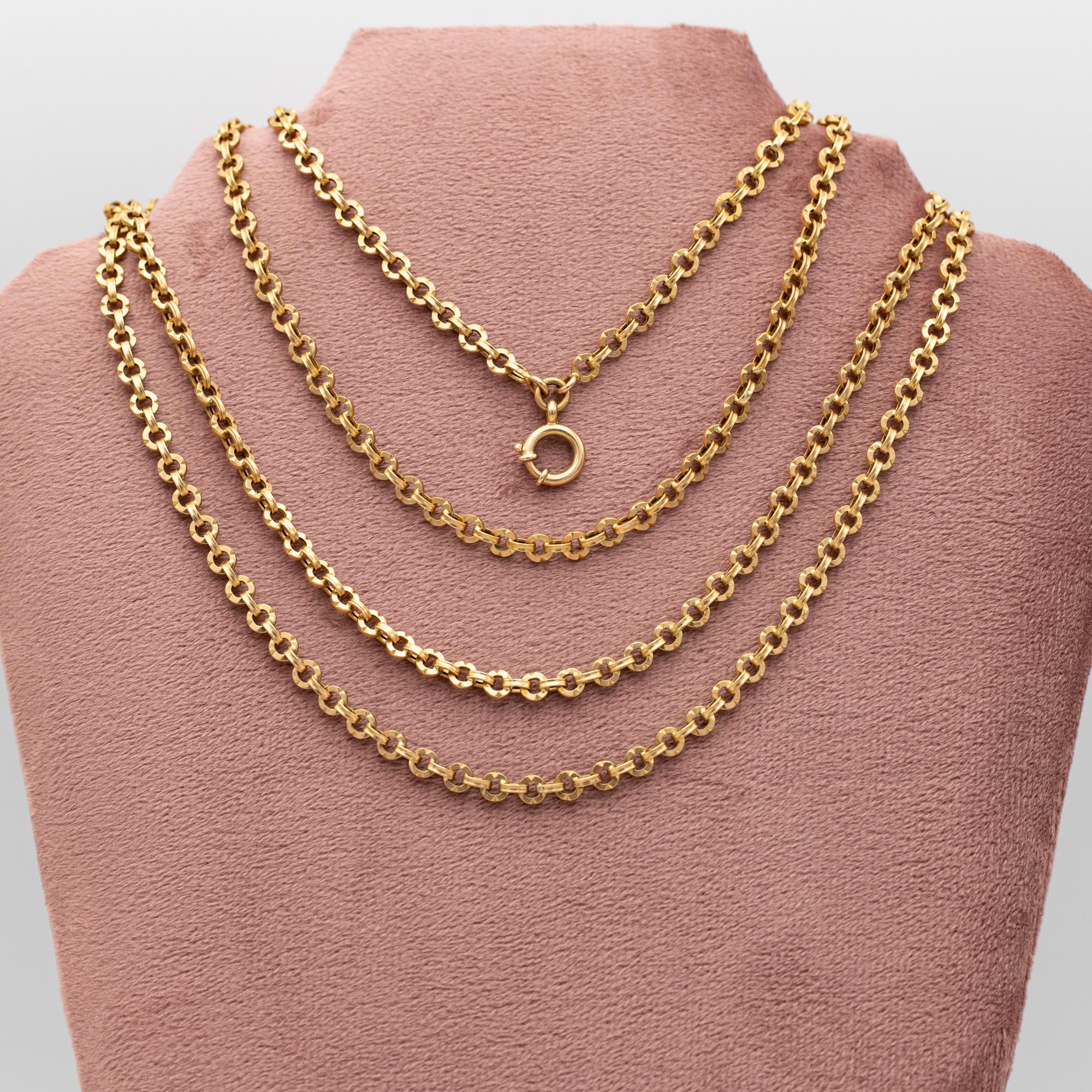 Antique Rare hollow long guard chain - early Victorian necklace - solid gold For Sale 7
