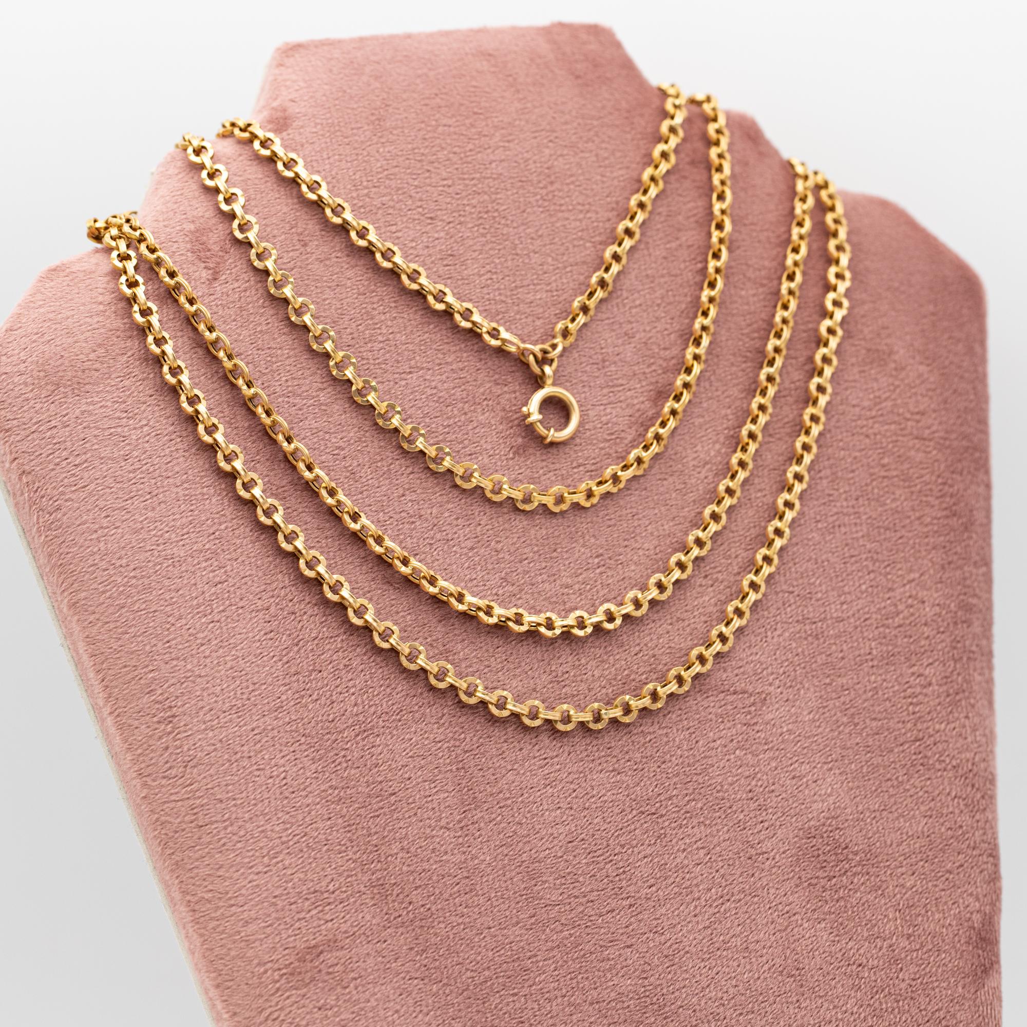 Women's or Men's Antique Rare hollow long guard chain - early Victorian necklace - solid gold For Sale