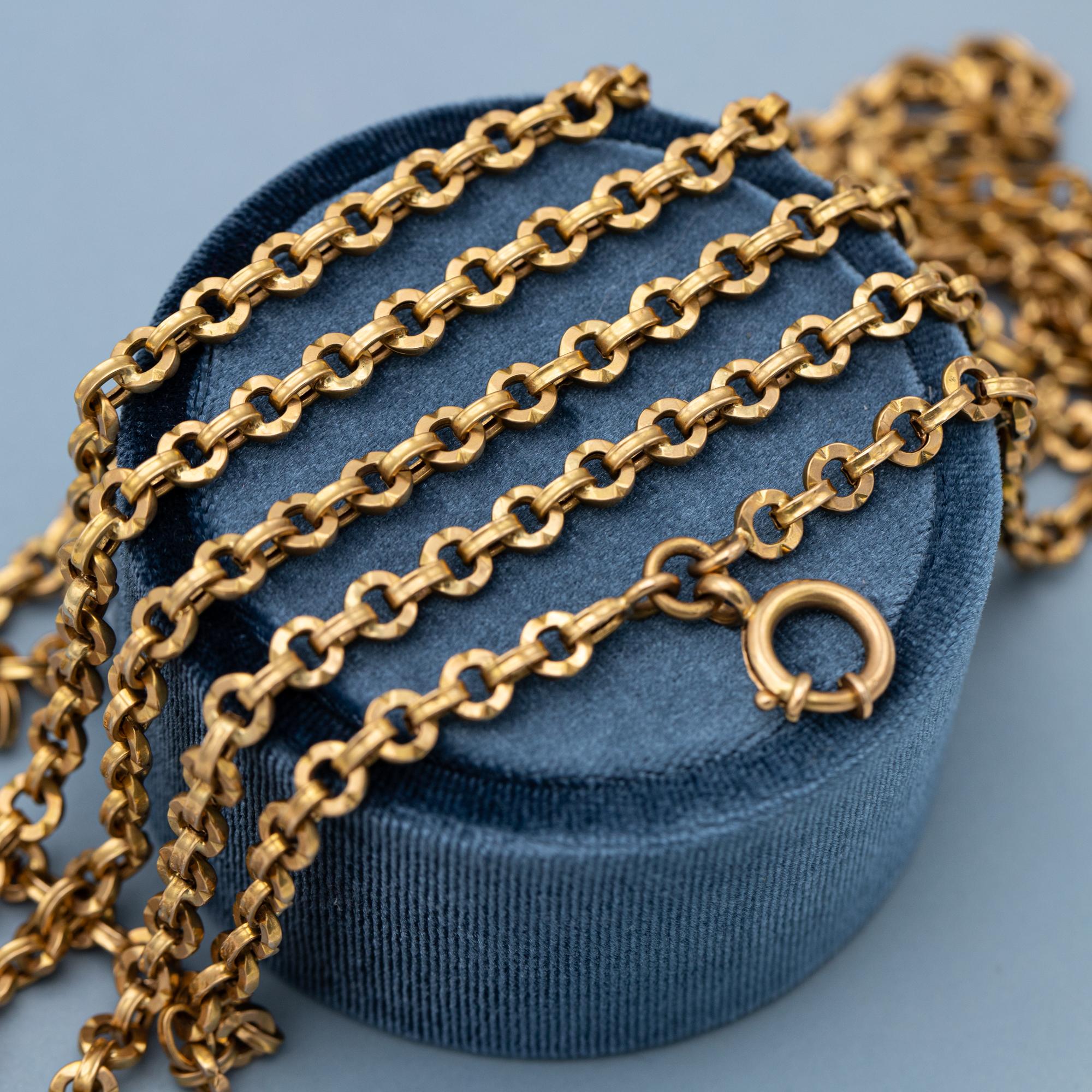 Antique Rare hollow long guard chain - early Victorian necklace - solid gold For Sale 2