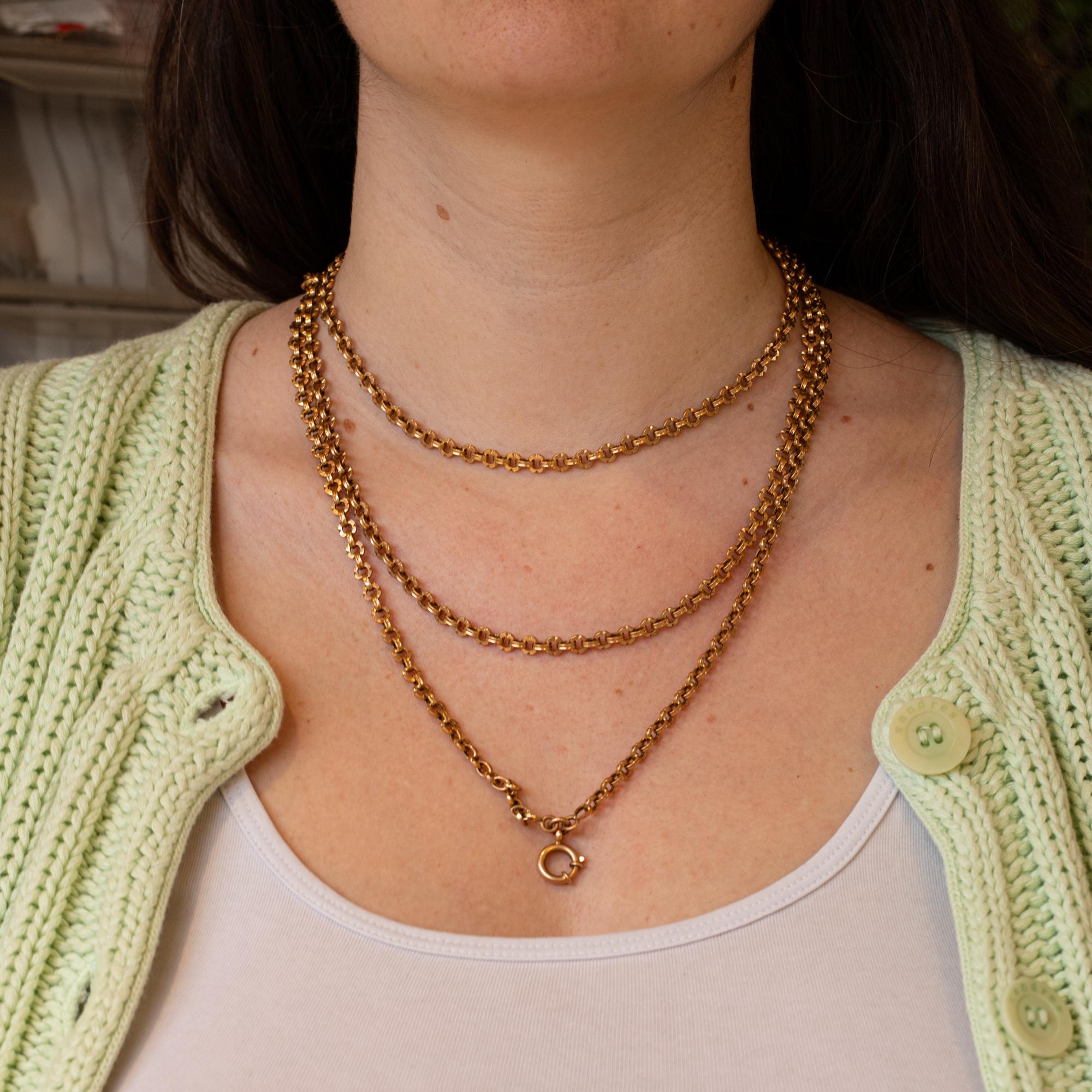 Antique Rare hollow long guard chain - early Victorian necklace - solid gold For Sale 4